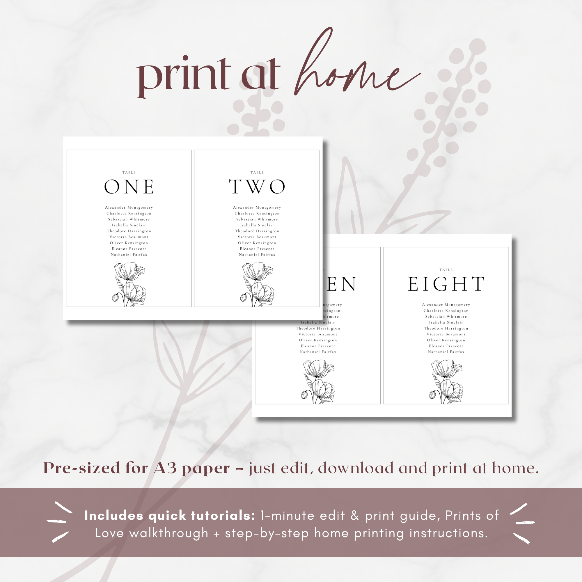 Alba Serenity Seating Chart Template: Table Display Cards