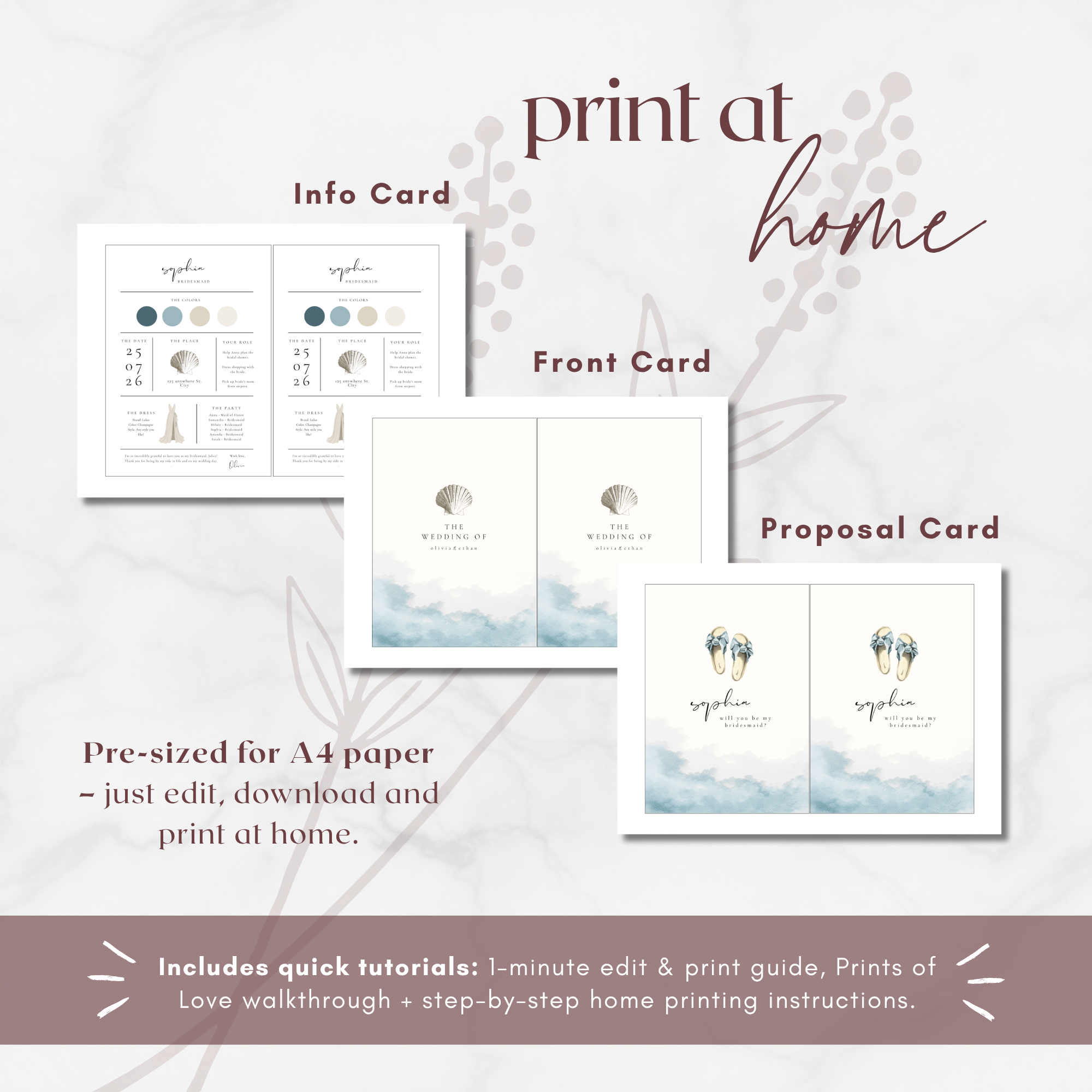 Coastal Whisper Bridesmaid Info Card Template Bundle