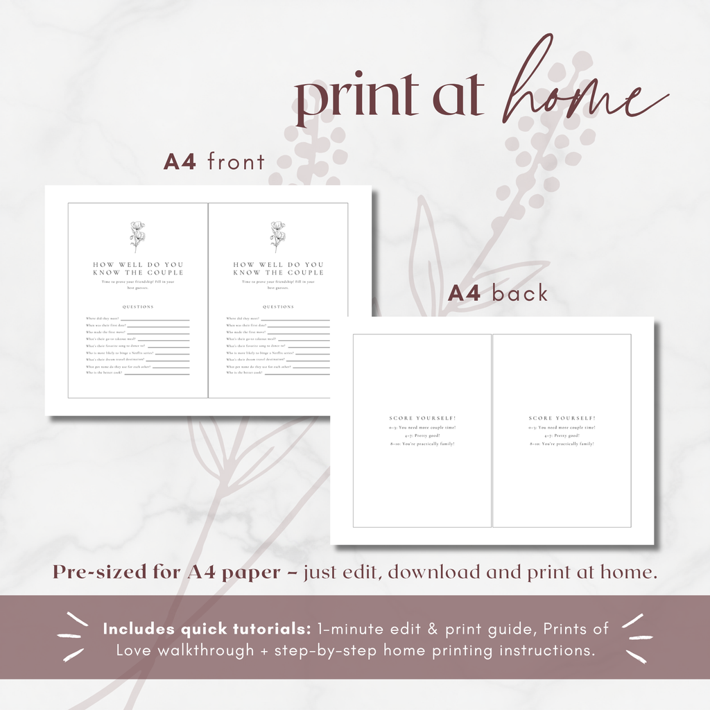 Alba Serenity Wedding Game Cards Template: How Well Do You Know The Couple