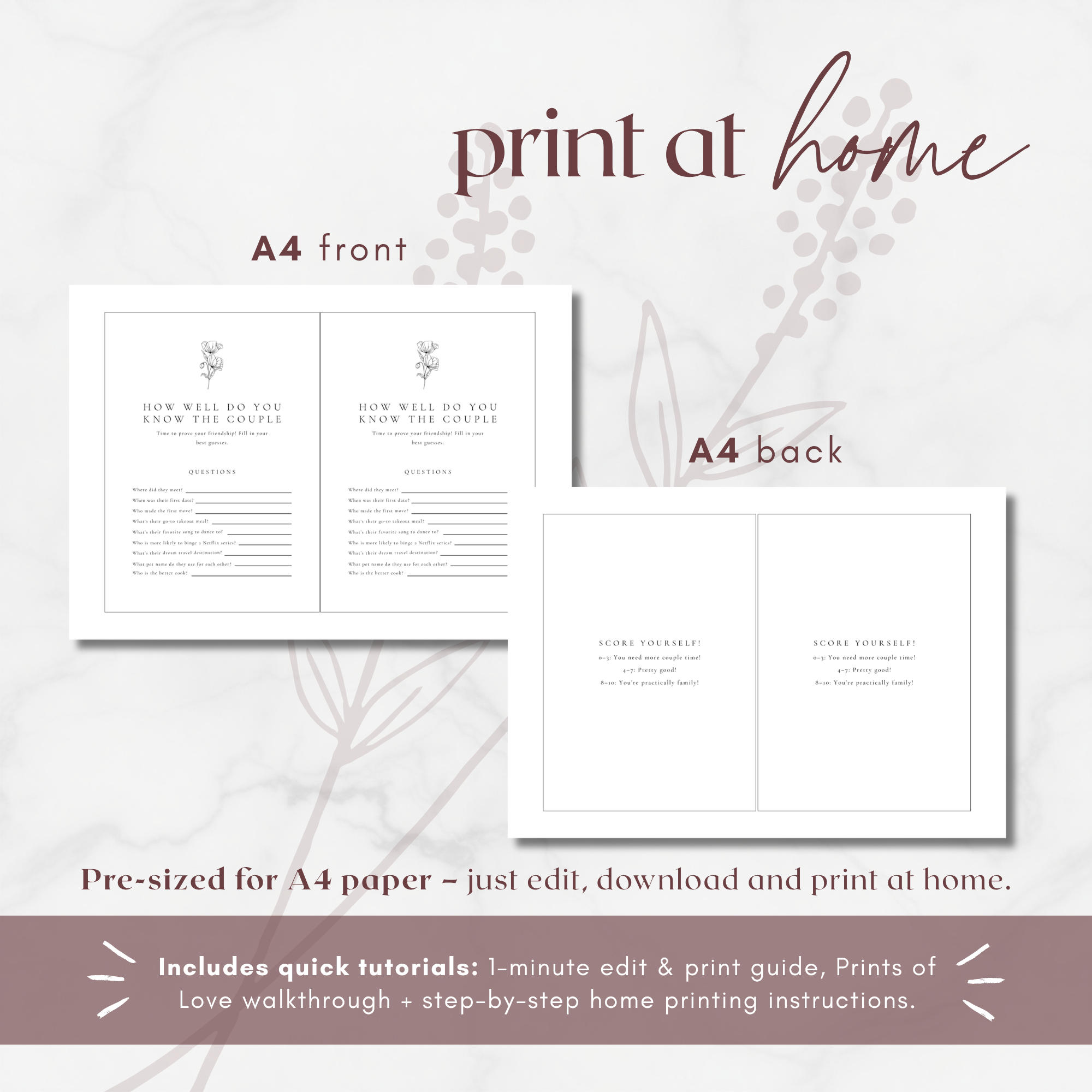 Alba Serenity Wedding Game Cards Template: How Well Do You Know The Couple