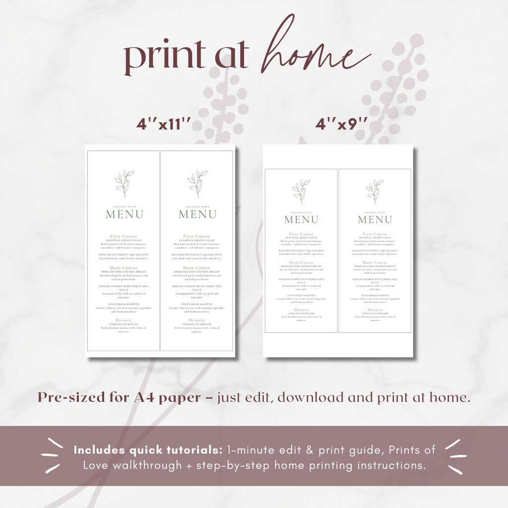 Oliva Essence Wedding Menu Template