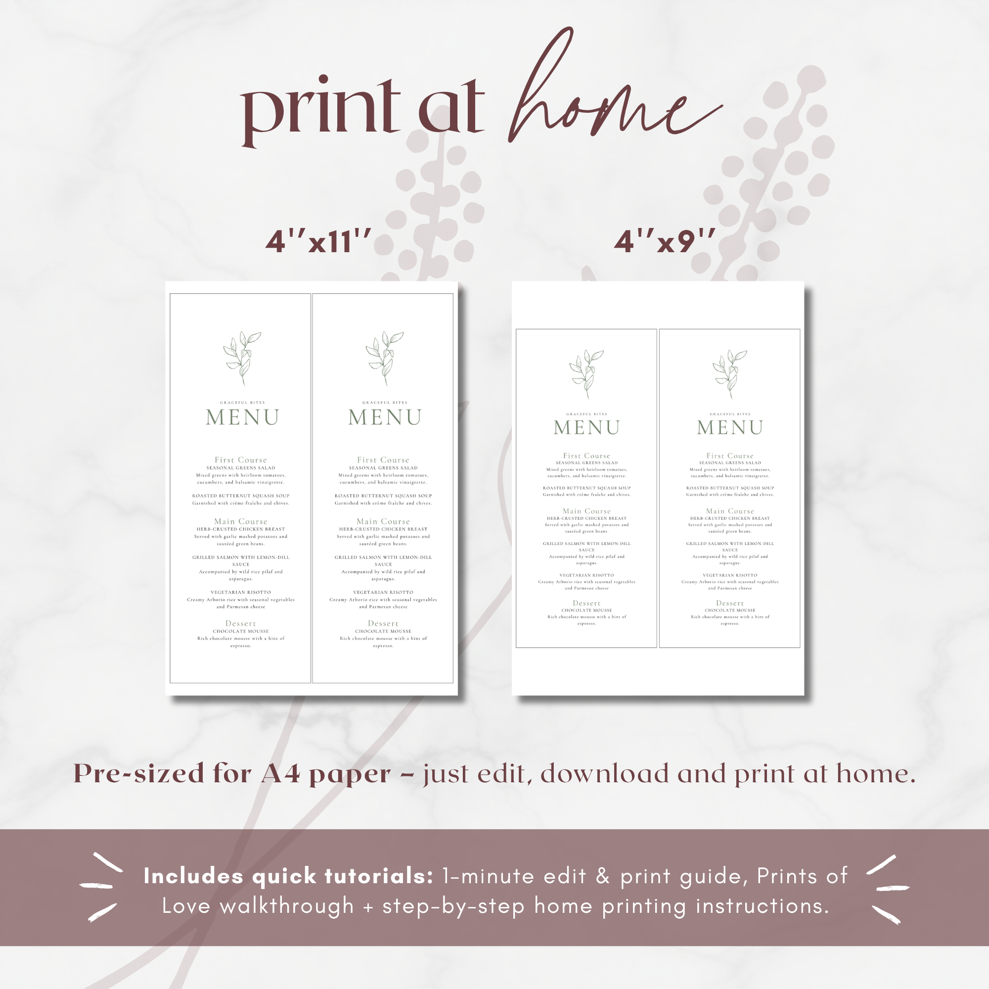 Oliva Essence Wedding Menu Template
