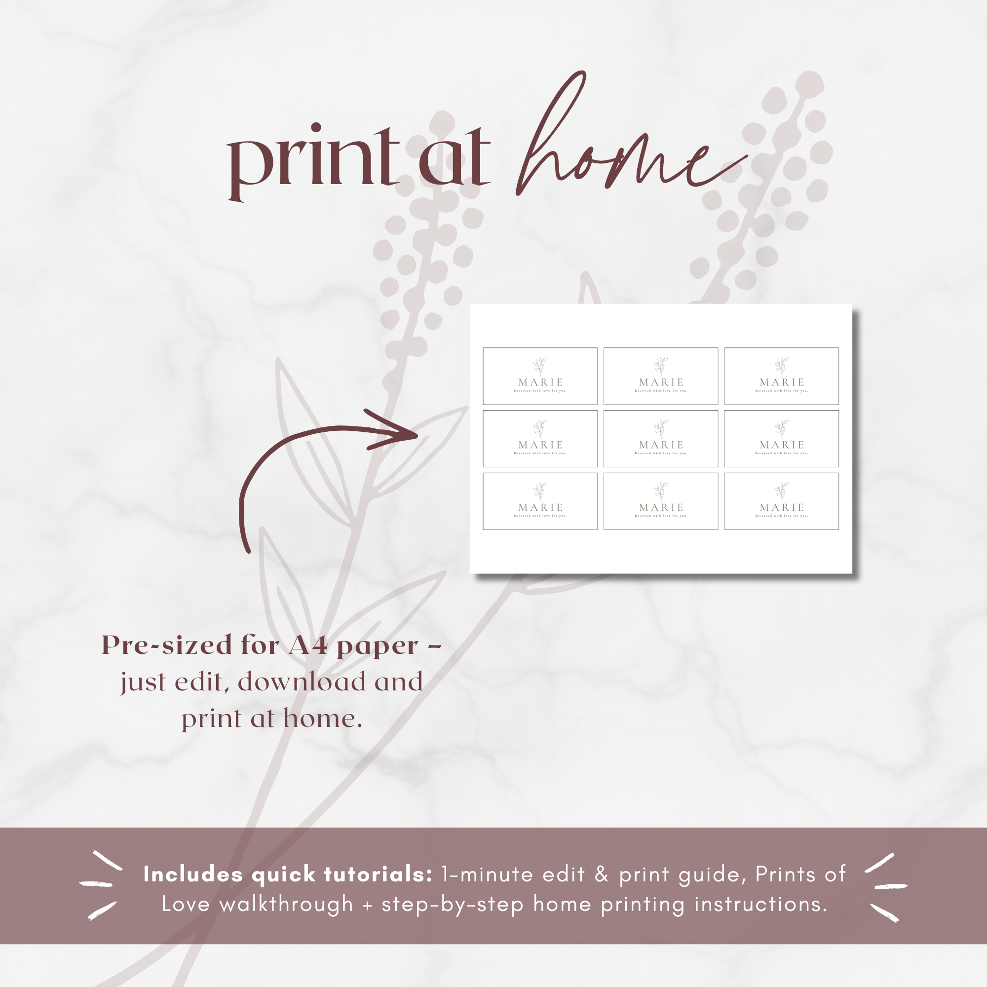Oliva Essence Wedding Menu Name Tag Template