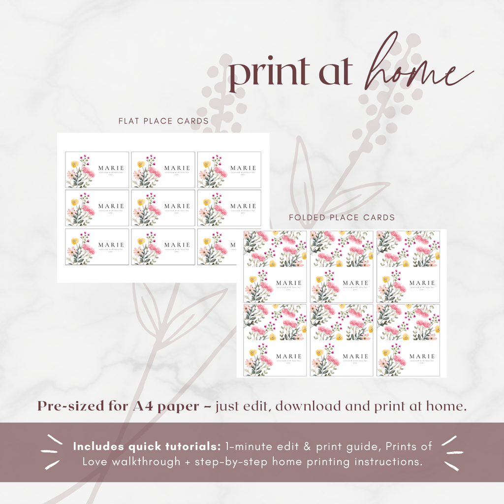 Aurora Vale Wedding Place Cards Template