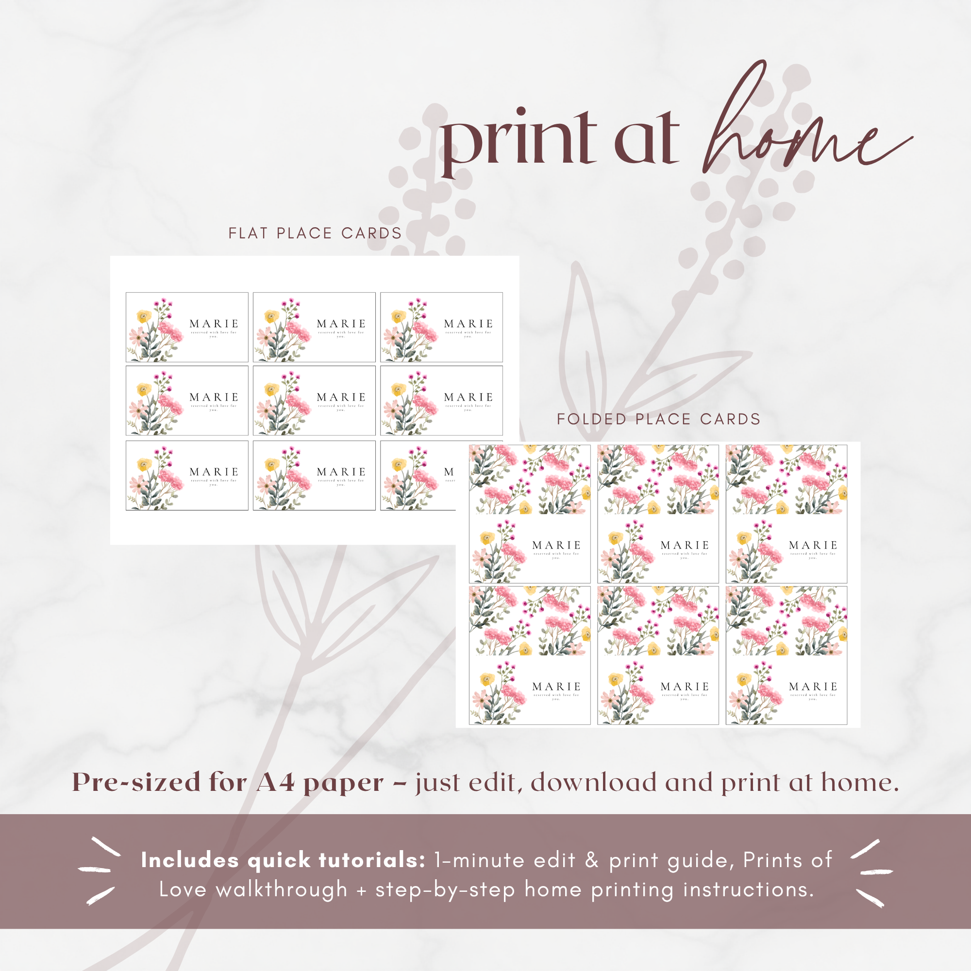 Aurora Vale Wedding Place Cards Template