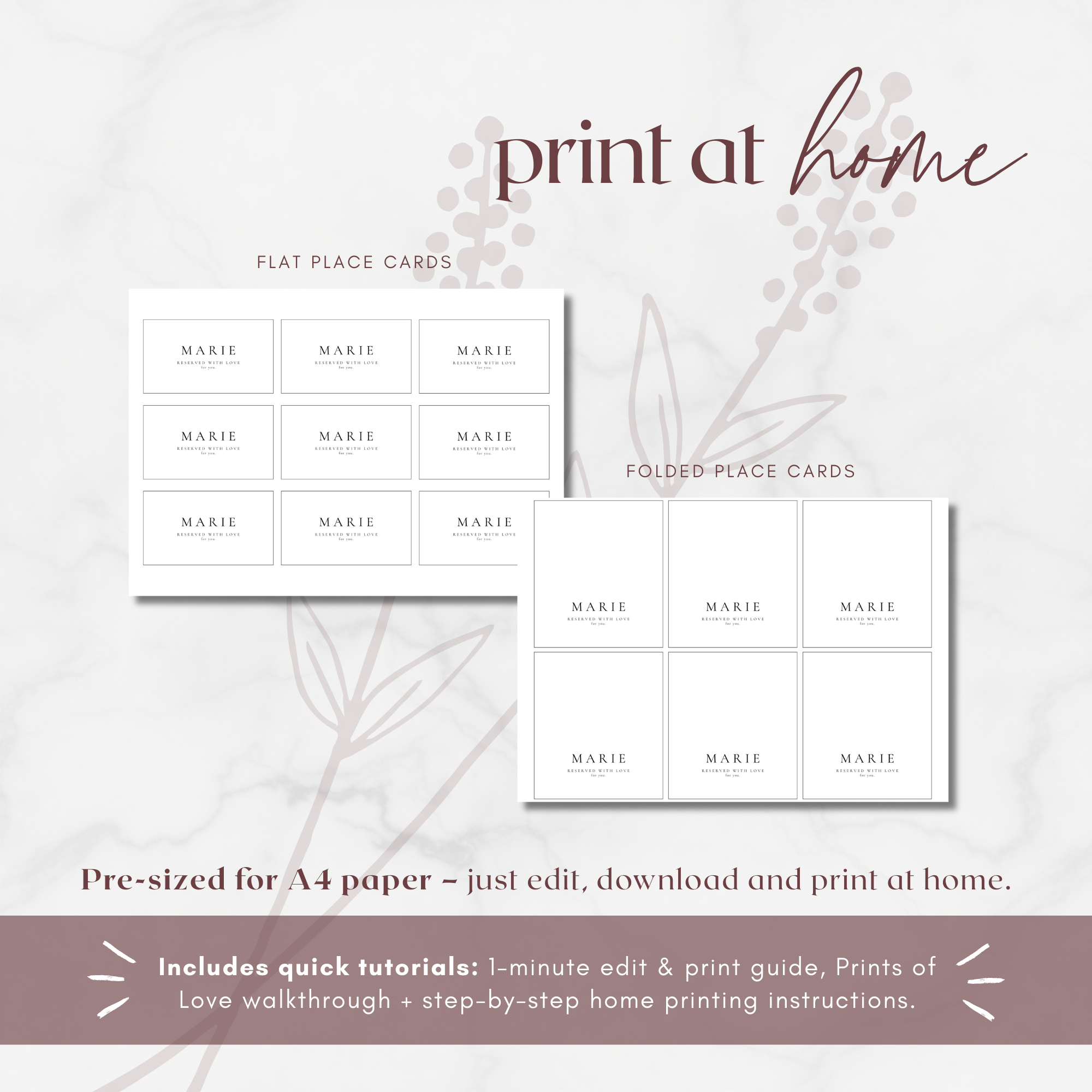 Alba Serenity Flat Wedding Place Card Template
