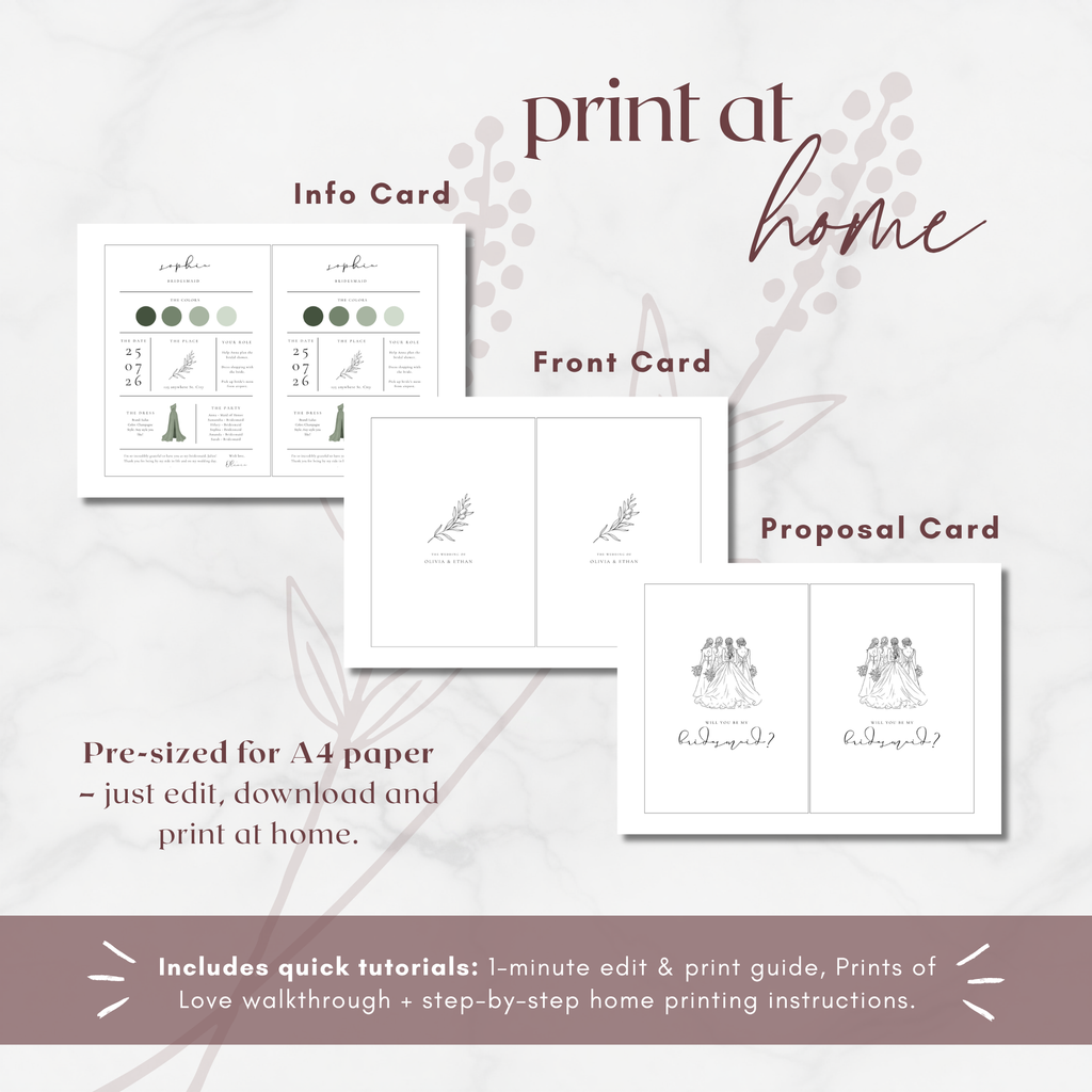 Oliva Essence Bridesmaid Info Card Template Bundle