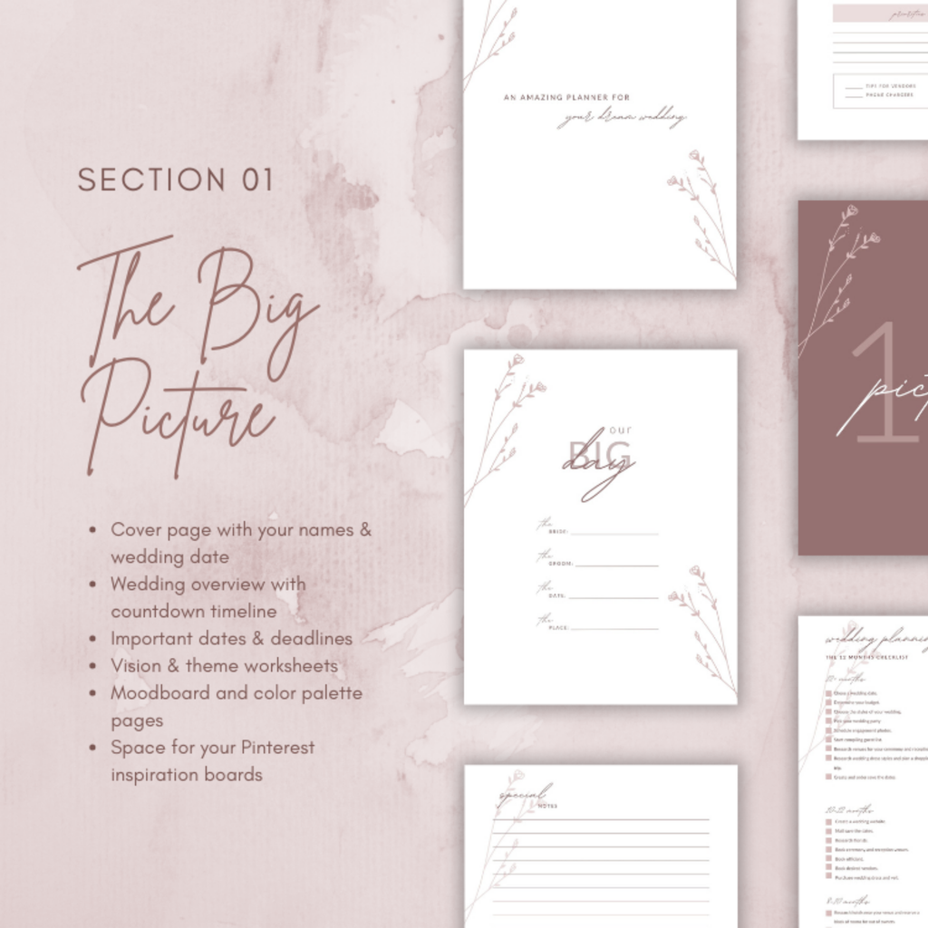 Digital Wedding Planner: Printable Wedding Binder and Bridal Organizer for DIY Brides