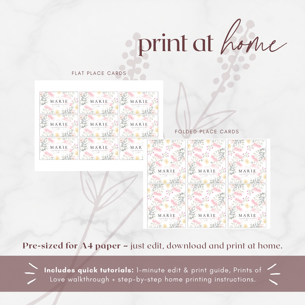 Aurora Vale Wedding Place Cards Template