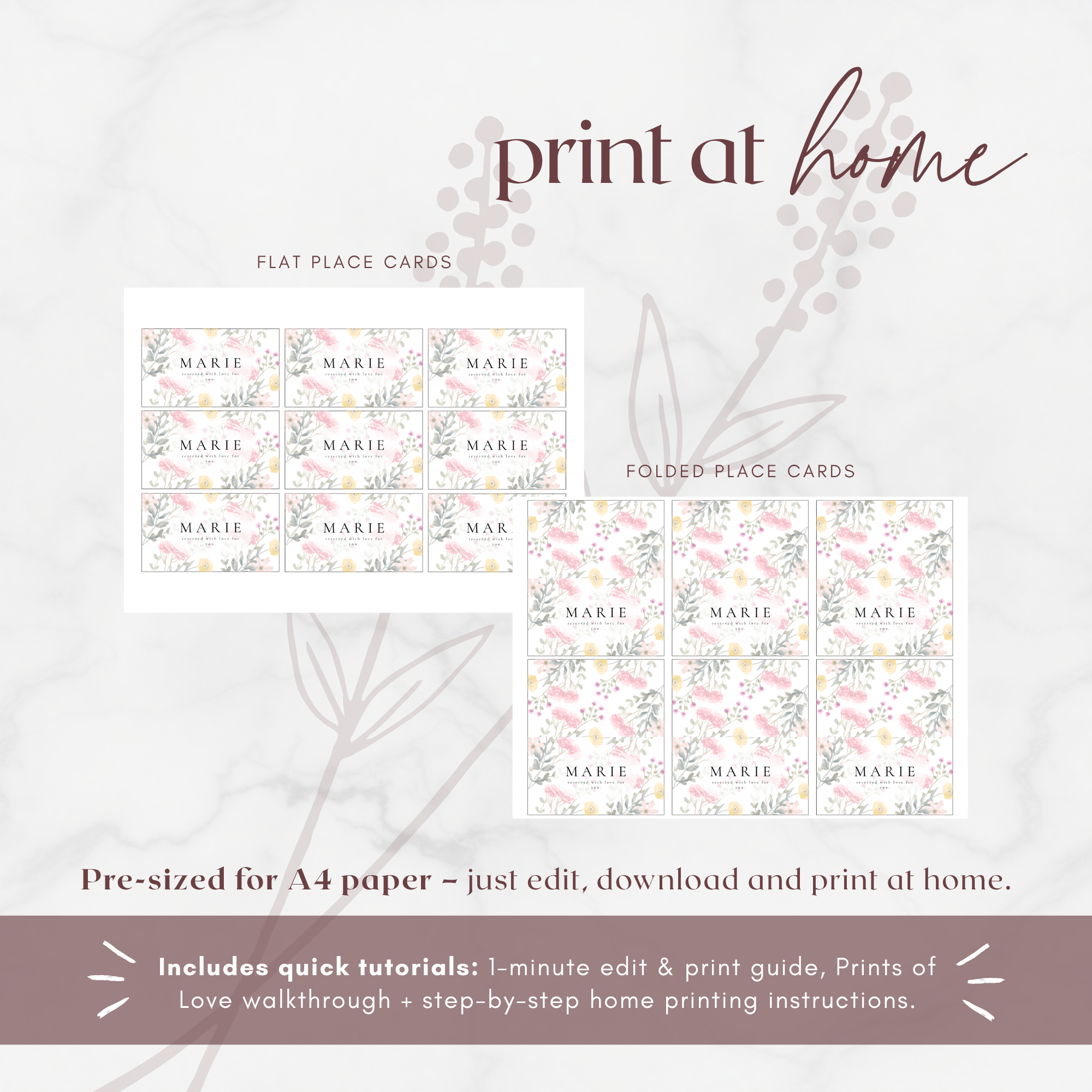 Aurora Vale Wedding Place Cards Template