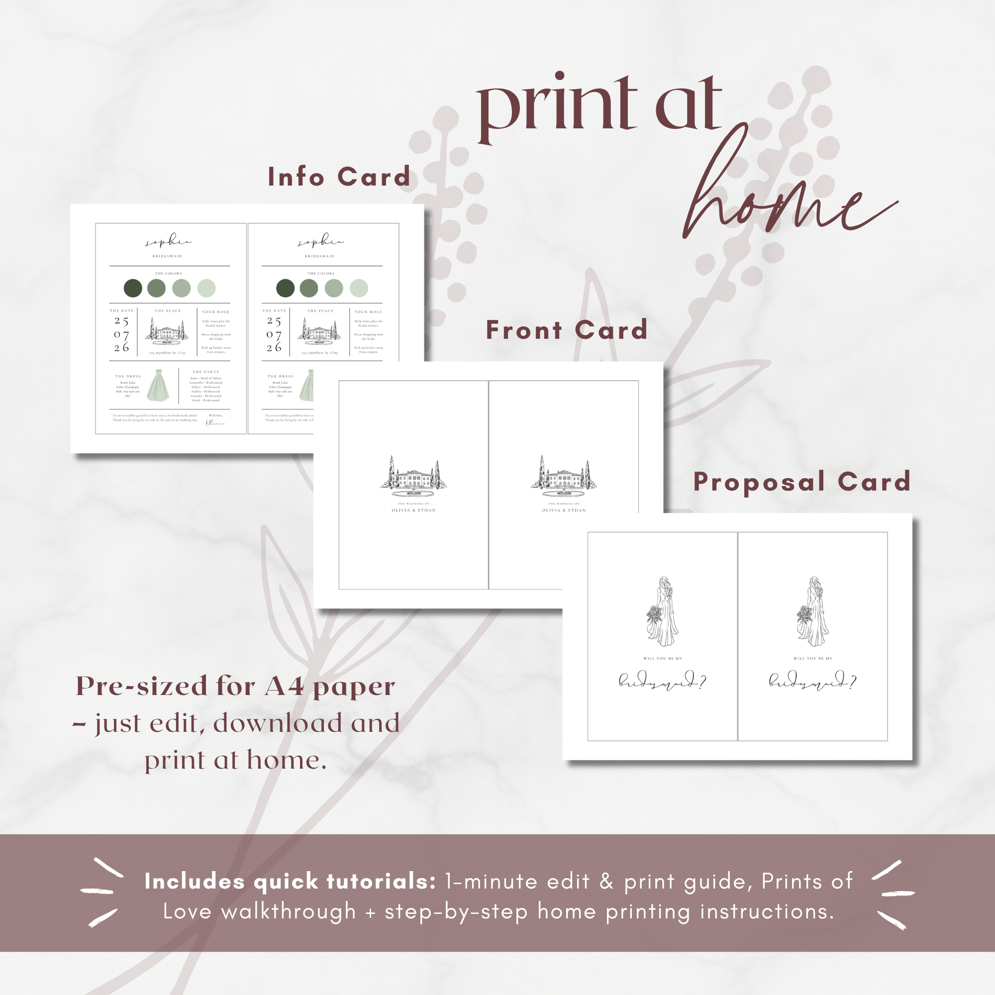 Oliva Essence Bridesmaid Info Card Template Bundle