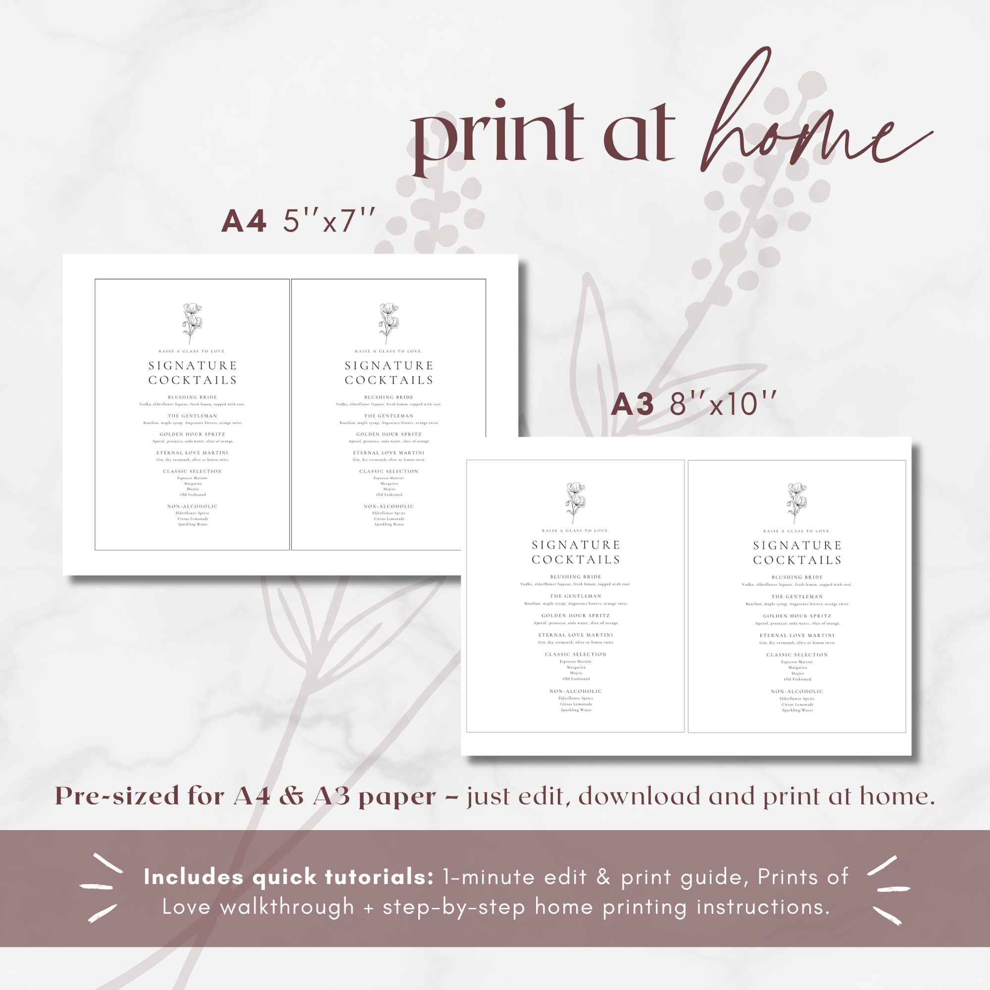 Alba Serenity Wedding Cocktail Menu Sign Template