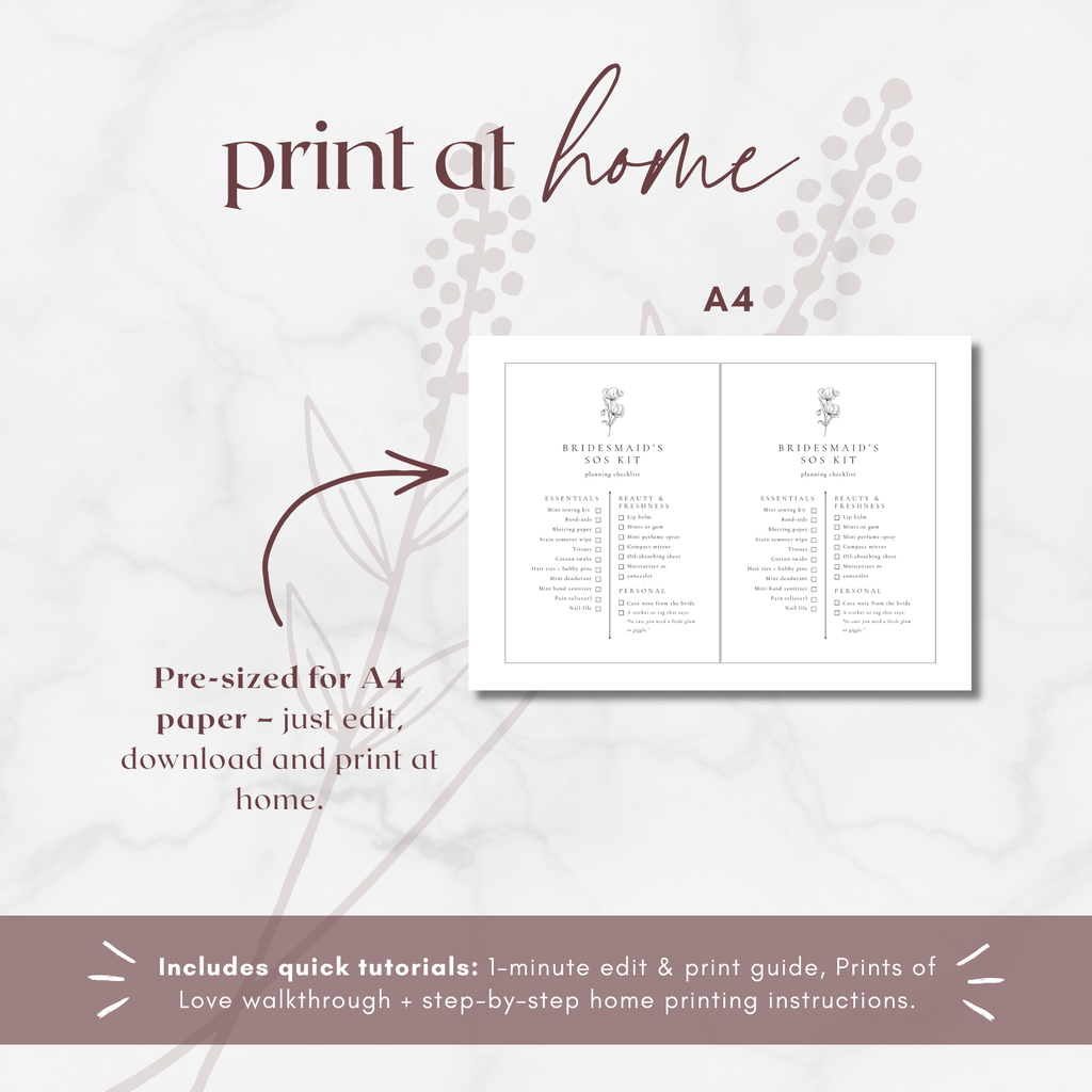 Alba Serenity Bridesmaid SOS Kit Checklist Card Template
