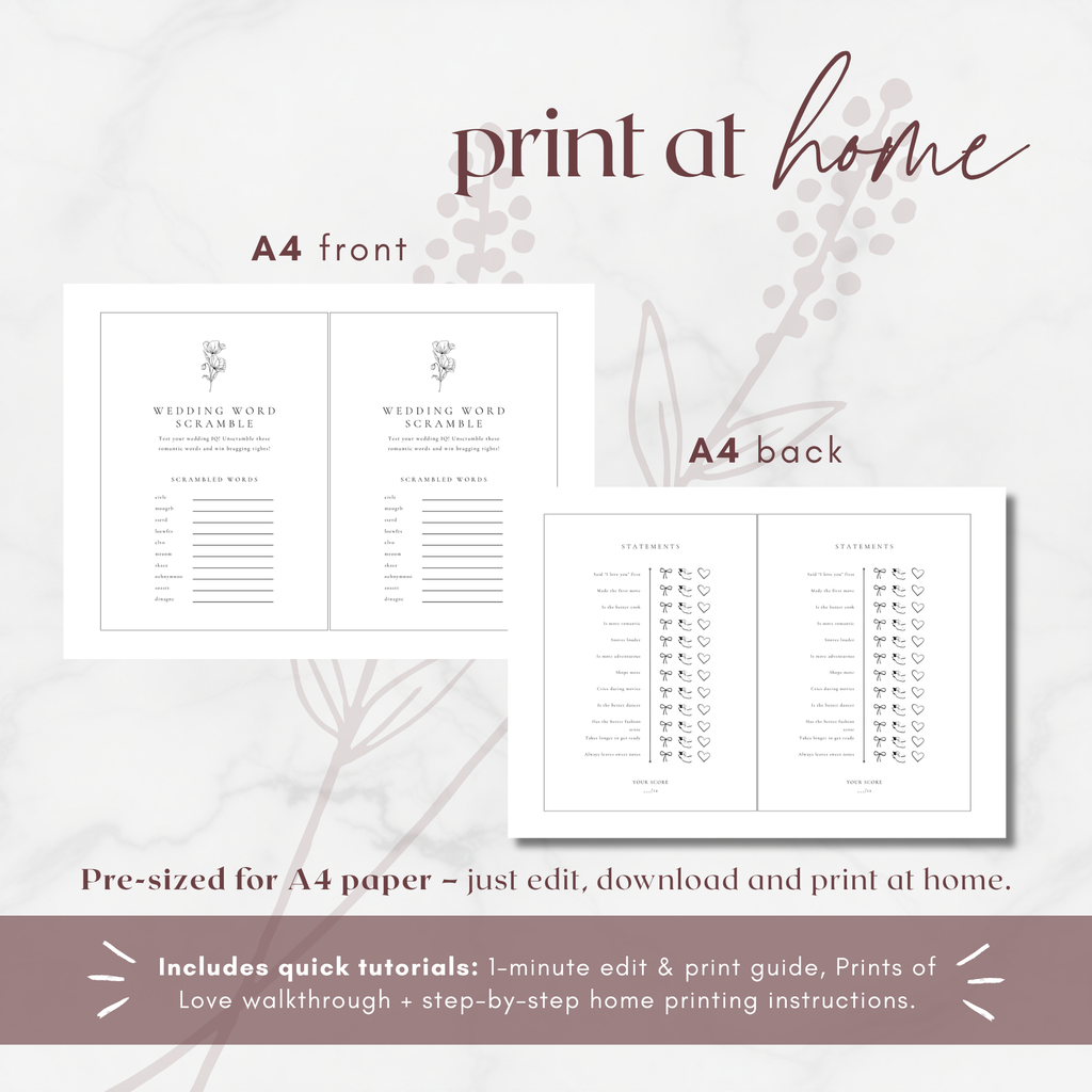 Alba Serenity Wedding Game Cards Bundle Templates