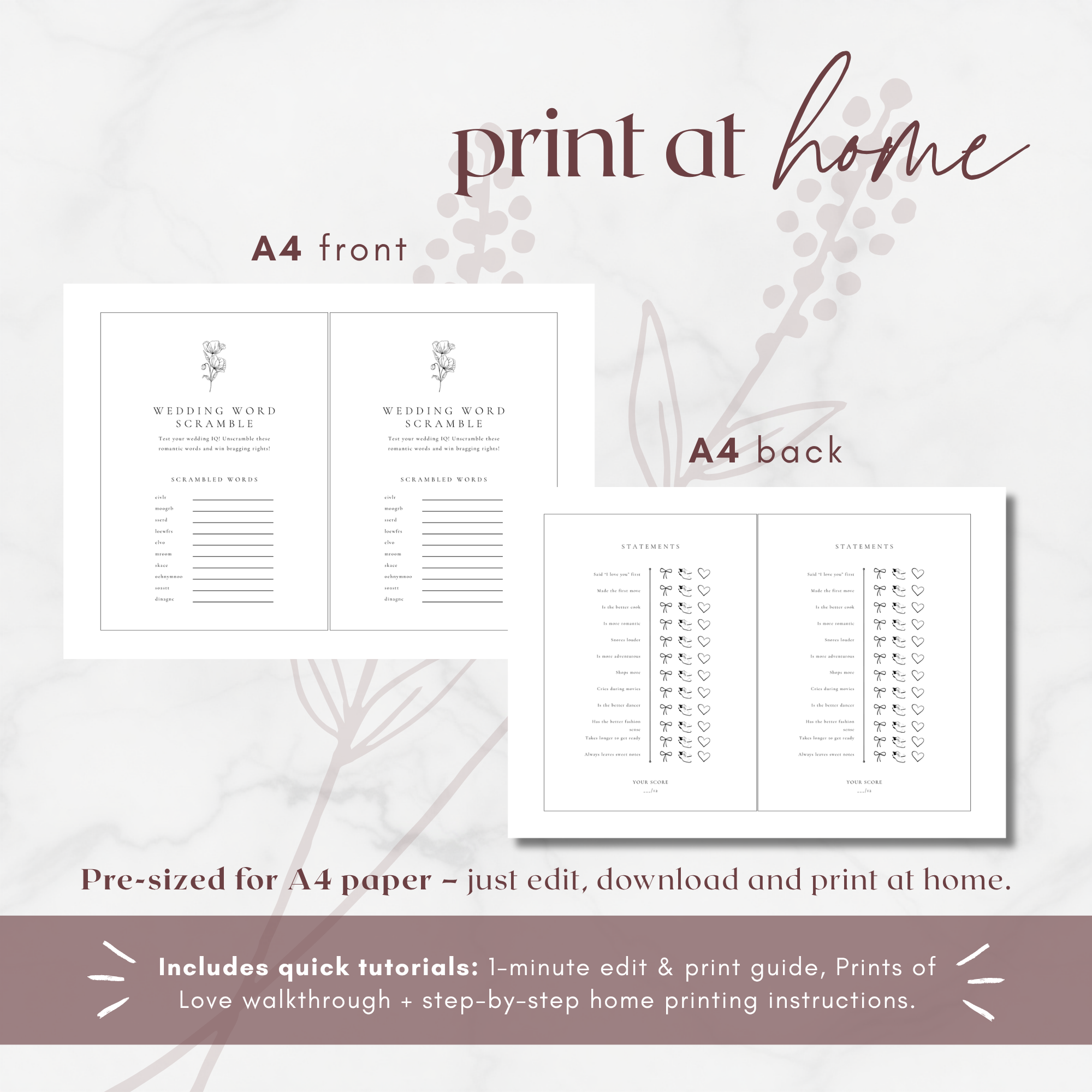 Alba Serenity Wedding Game Cards Bundle Templates