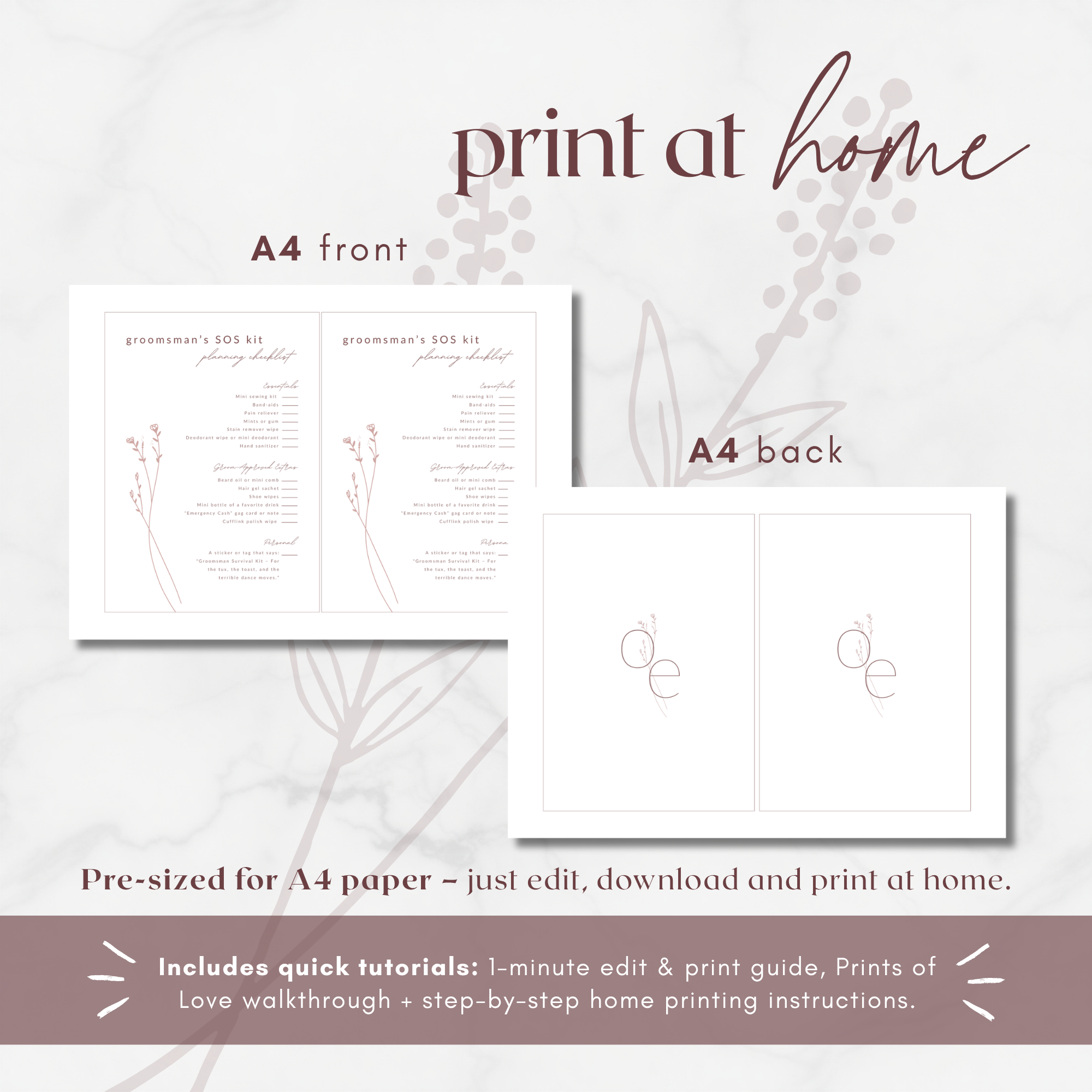Modern Romantic Groomsmen SOS Kit Checklist Card Template