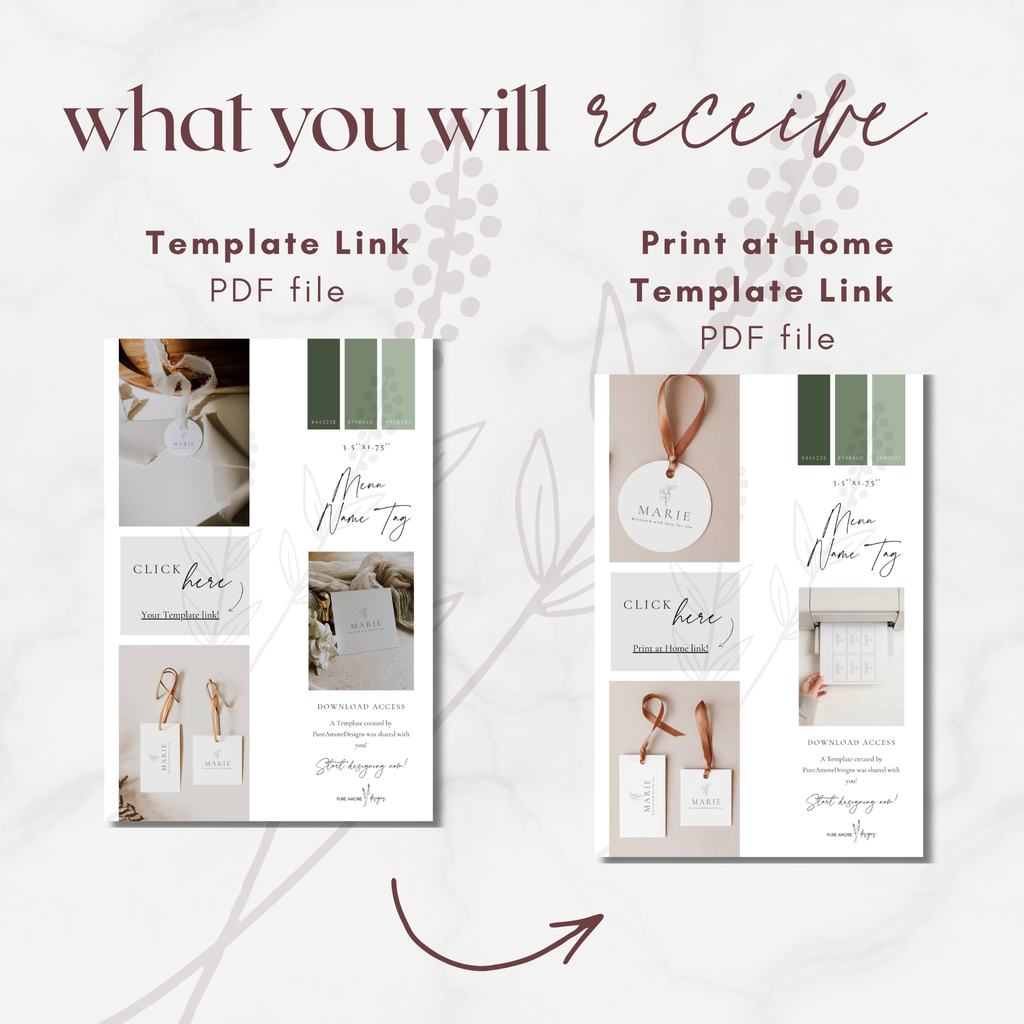 Oliva Essence Wedding Menu Name Tag Template