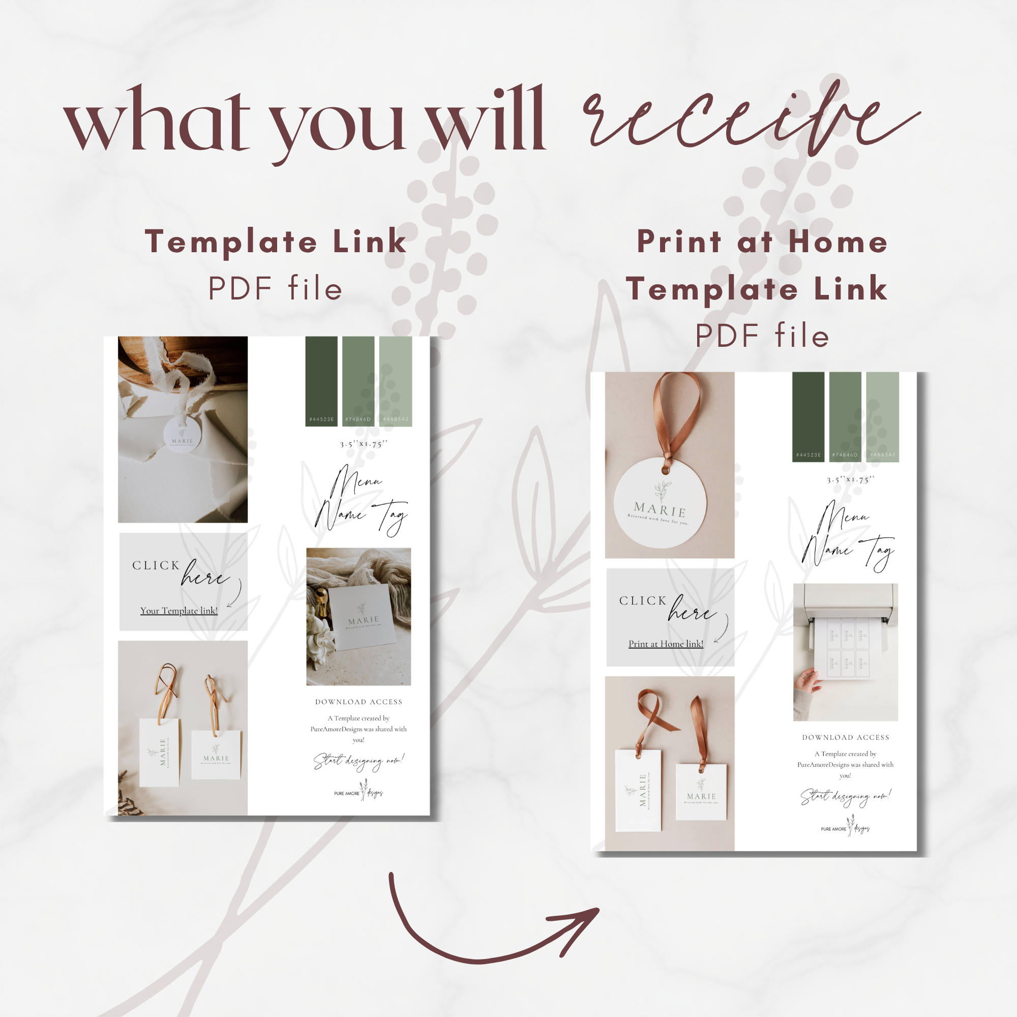 Oliva Essence Wedding Menu Name Tag Template