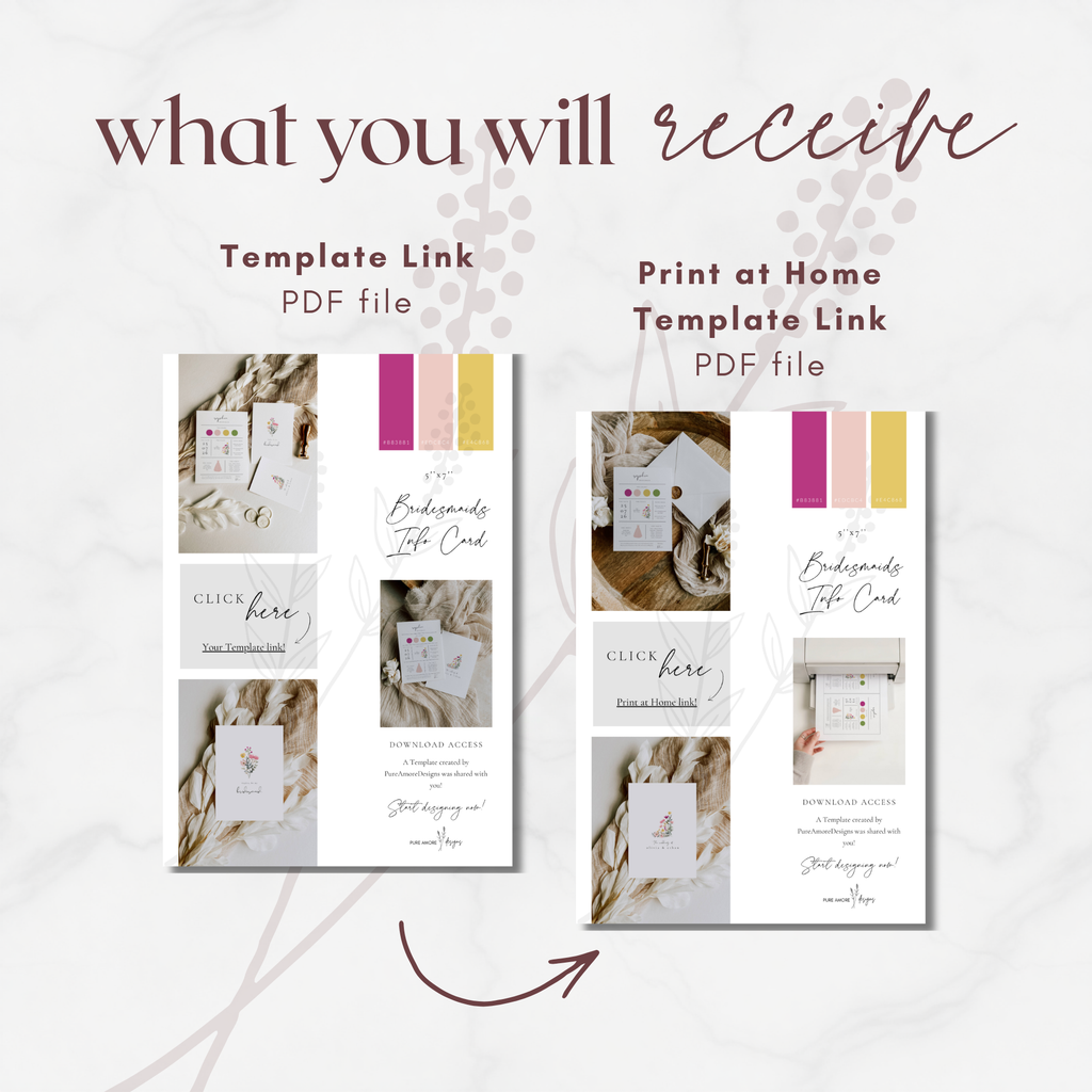 Aurora Valea Bridesmaid Info Card Template Bundle