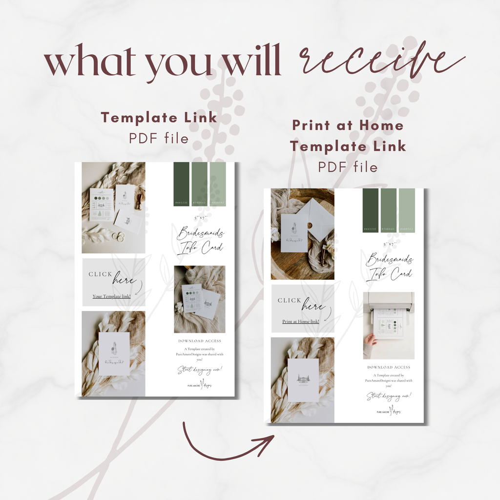 Oliva Essence Bridesmaid Info Card Template Bundle