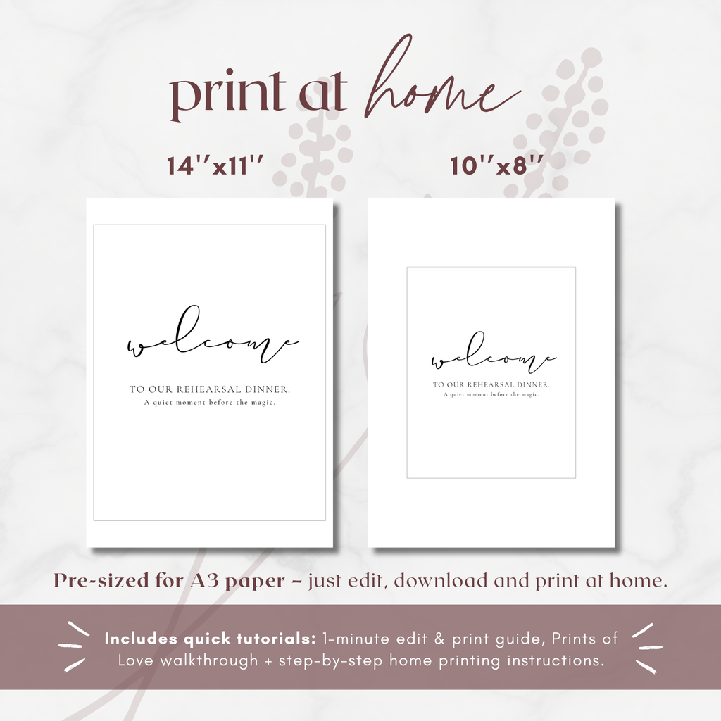 Alba Serenity Wedding Rehearsal Dinner Sign Template