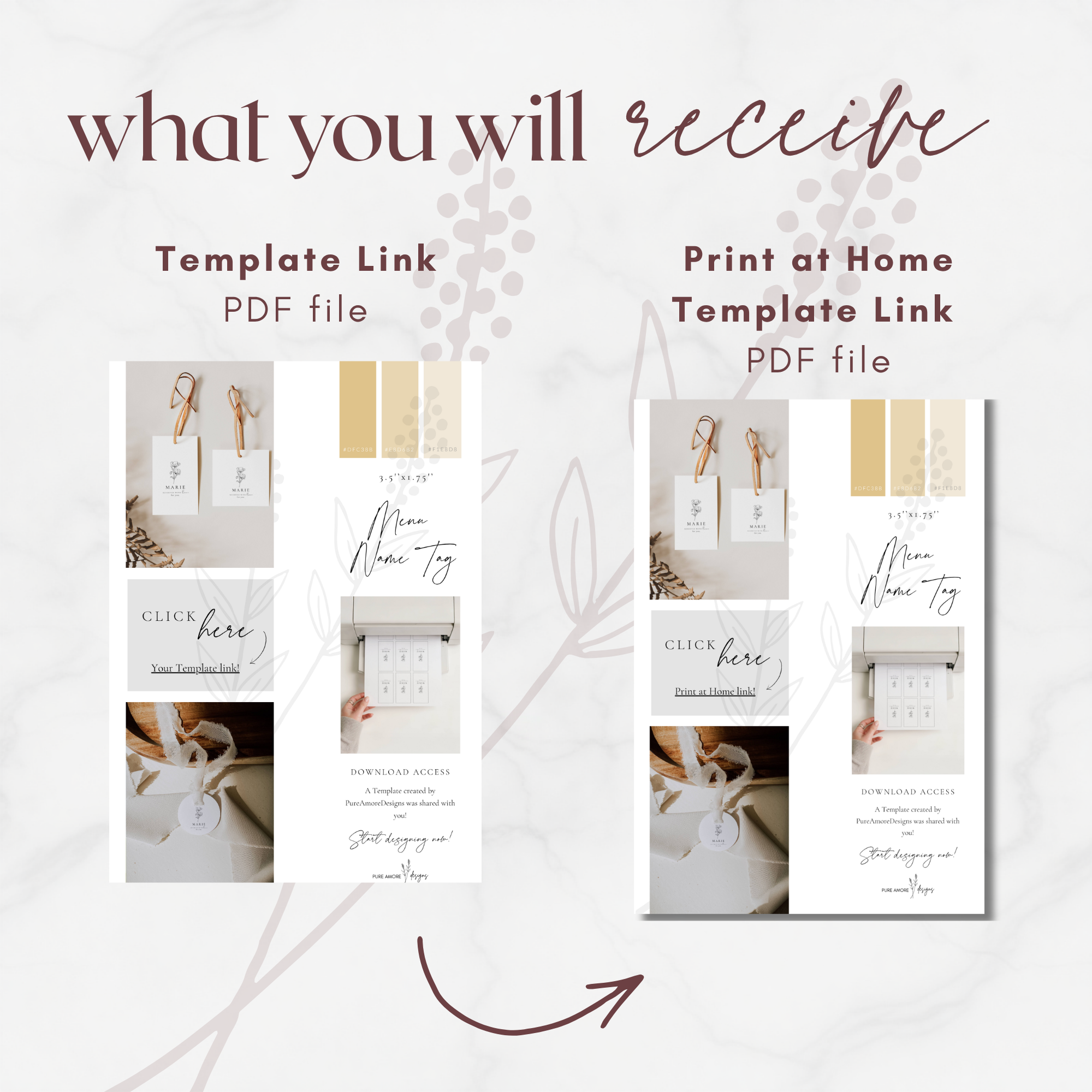 Alba Serenity Wedding Menu Name Tag Template