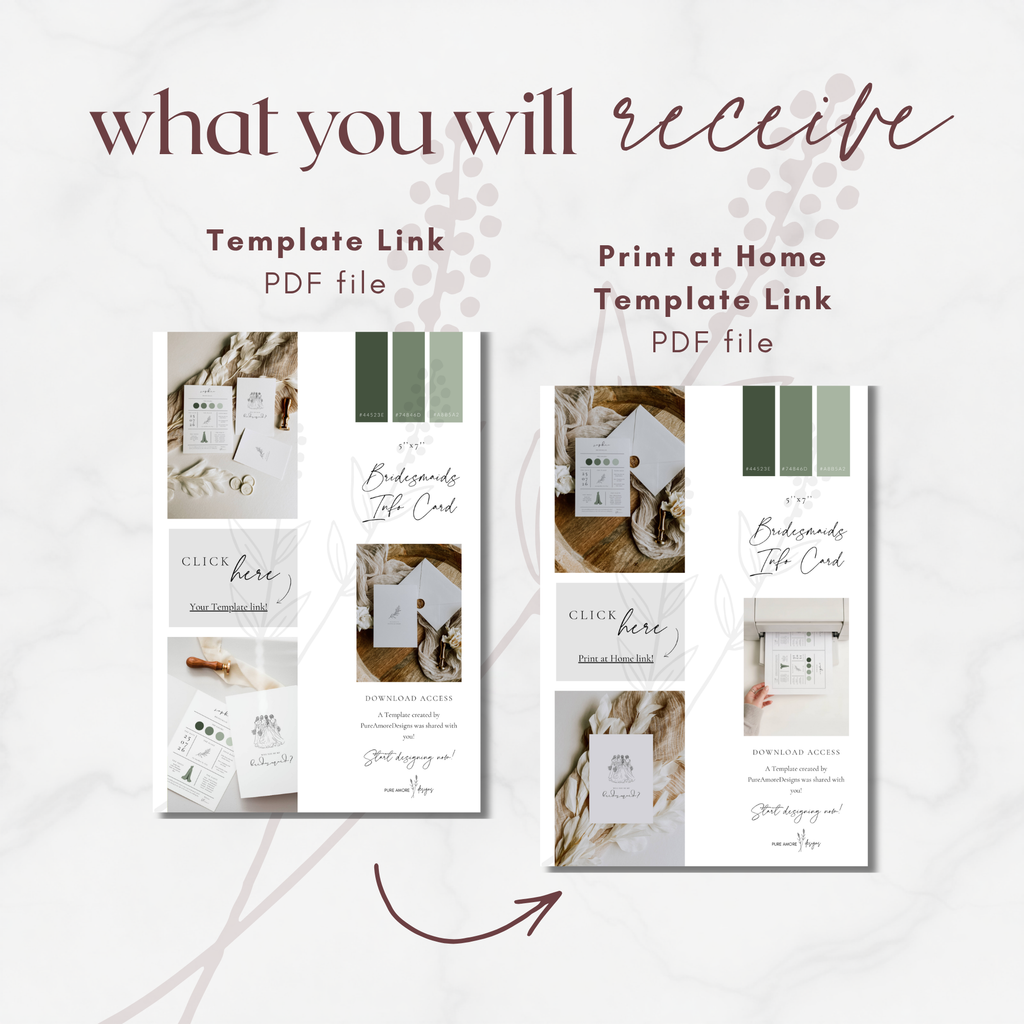 Oliva Essence Bridesmaid Info Card Template Bundle