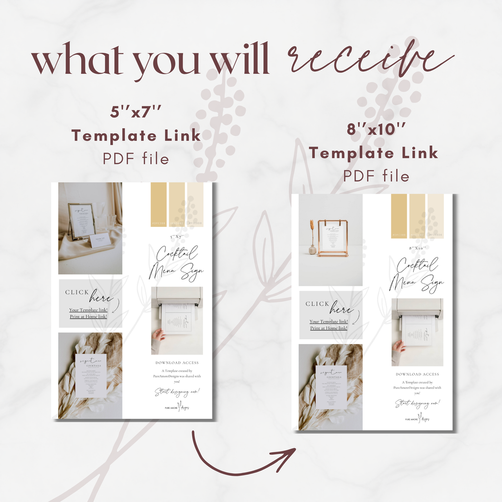 Alba Serenity Wedding Cocktail Menu Sign Template