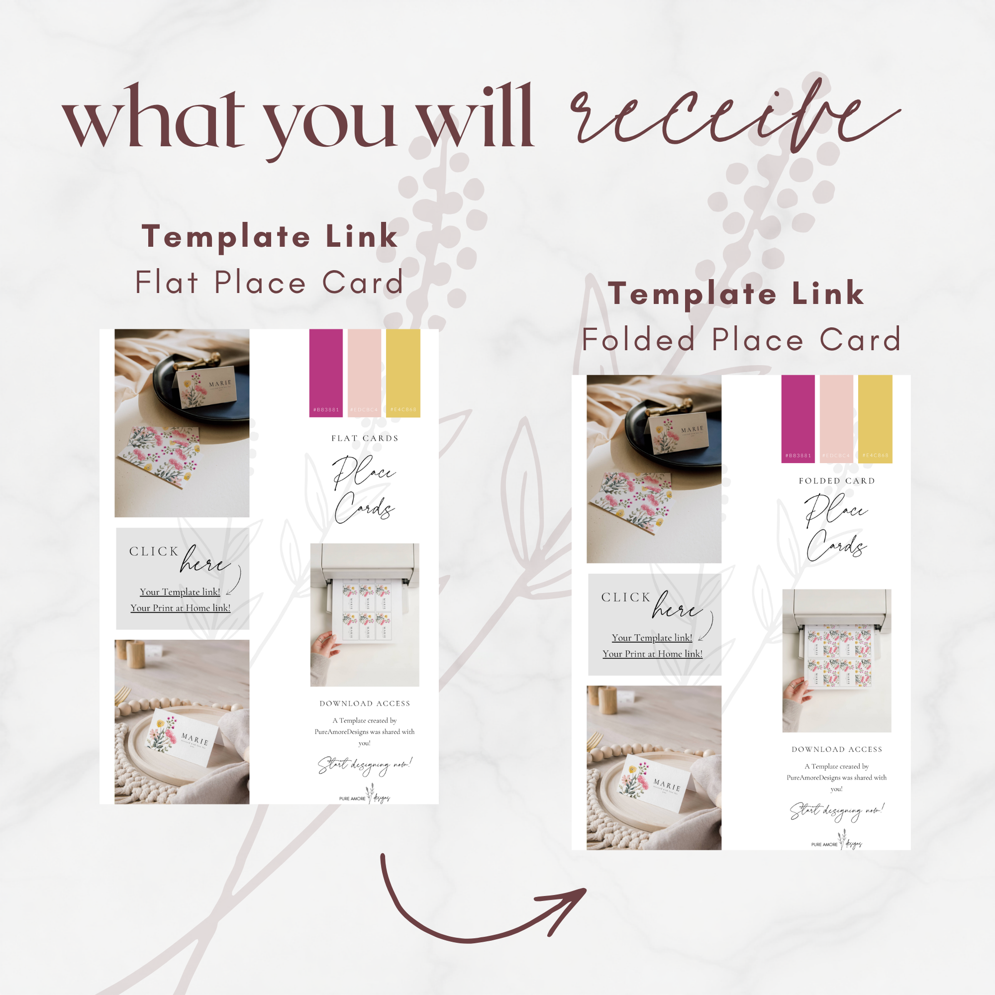 Aurora Vale Wedding Place Cards Template