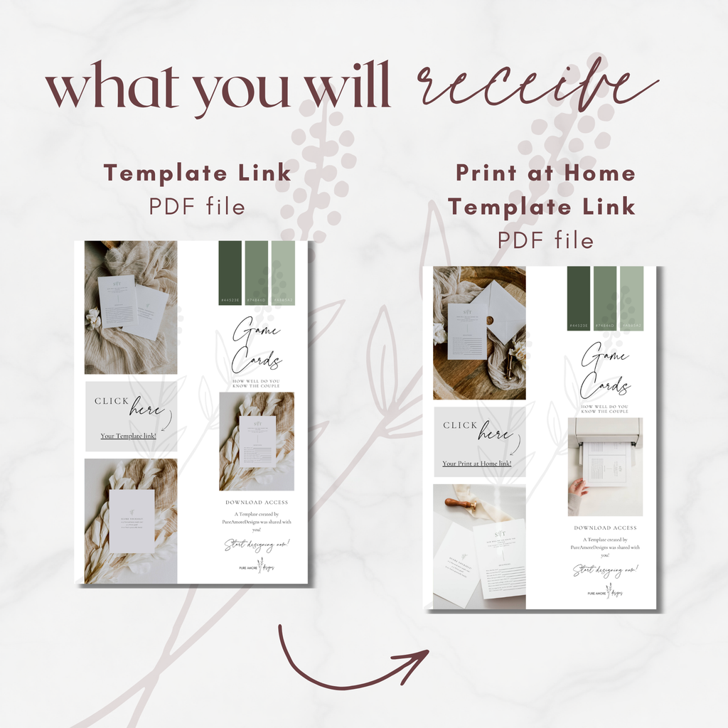 Oliva Essence Wedding Game Card Template: How well do you know the couple