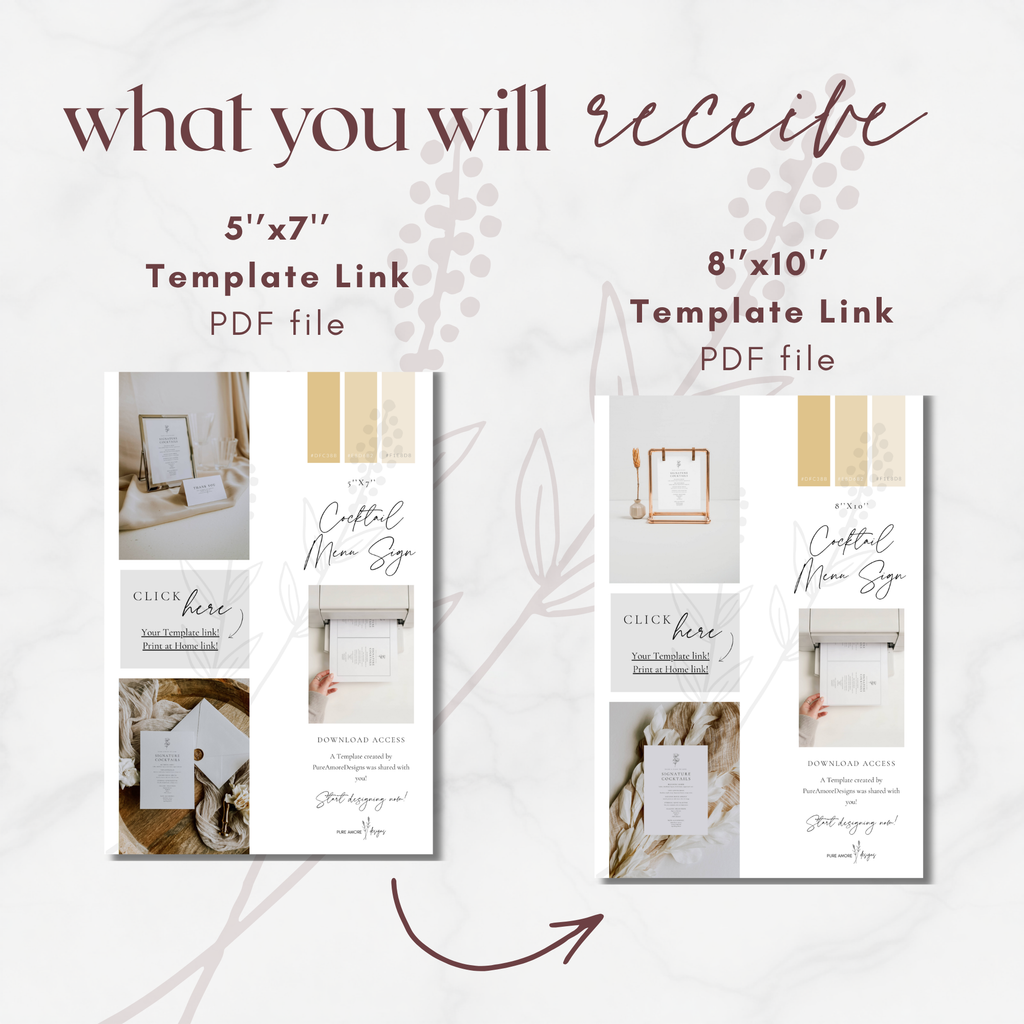 Alba Serenity Wedding Cocktail Menu Sign Template