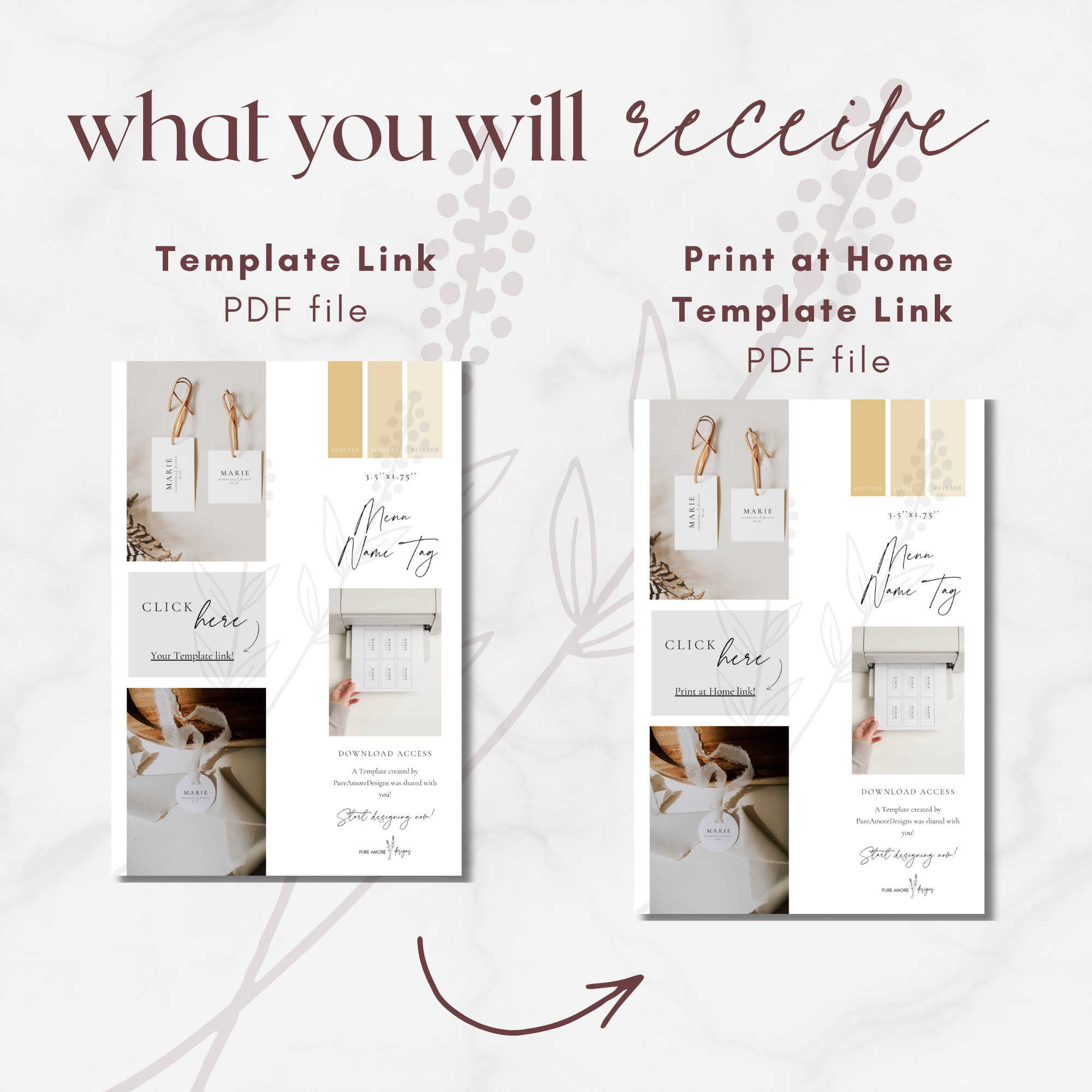 Alba Serenity Wedding Menu Name Tag Template