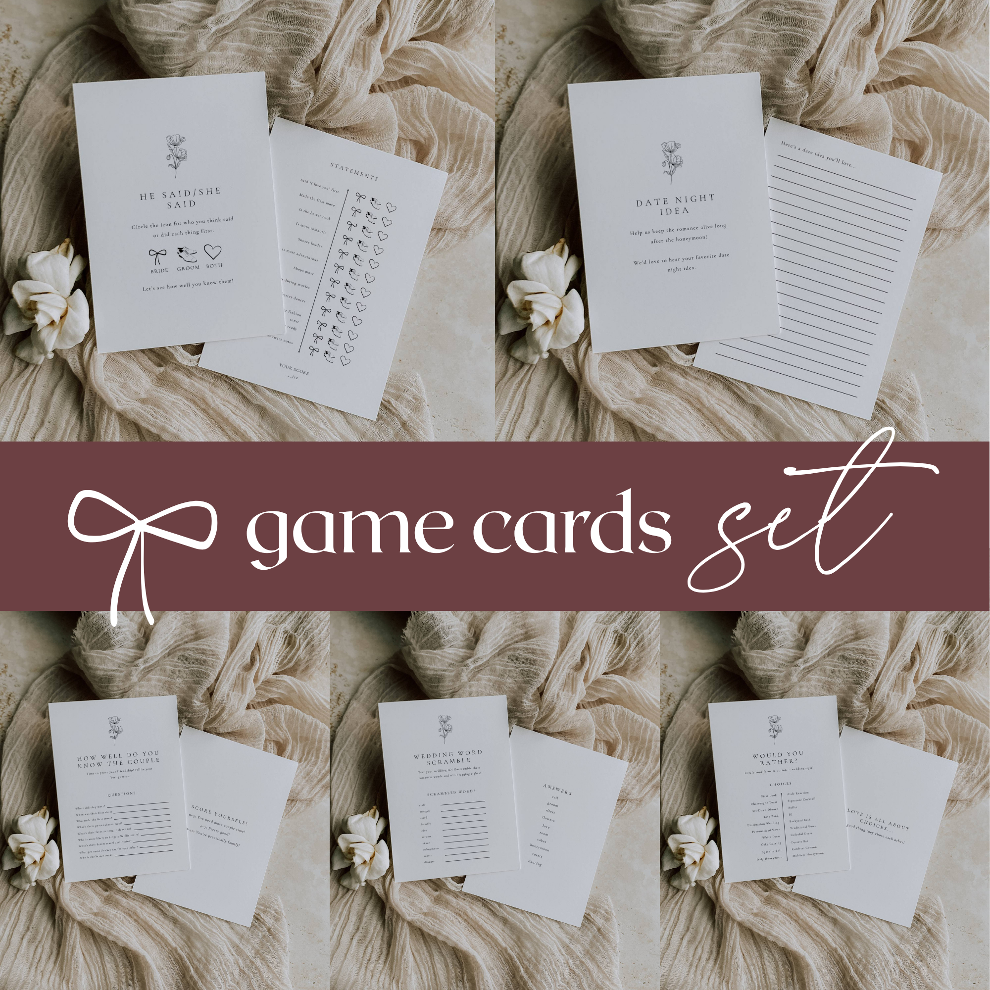 Alba Serenity Wedding Game Cards Bundle Templates