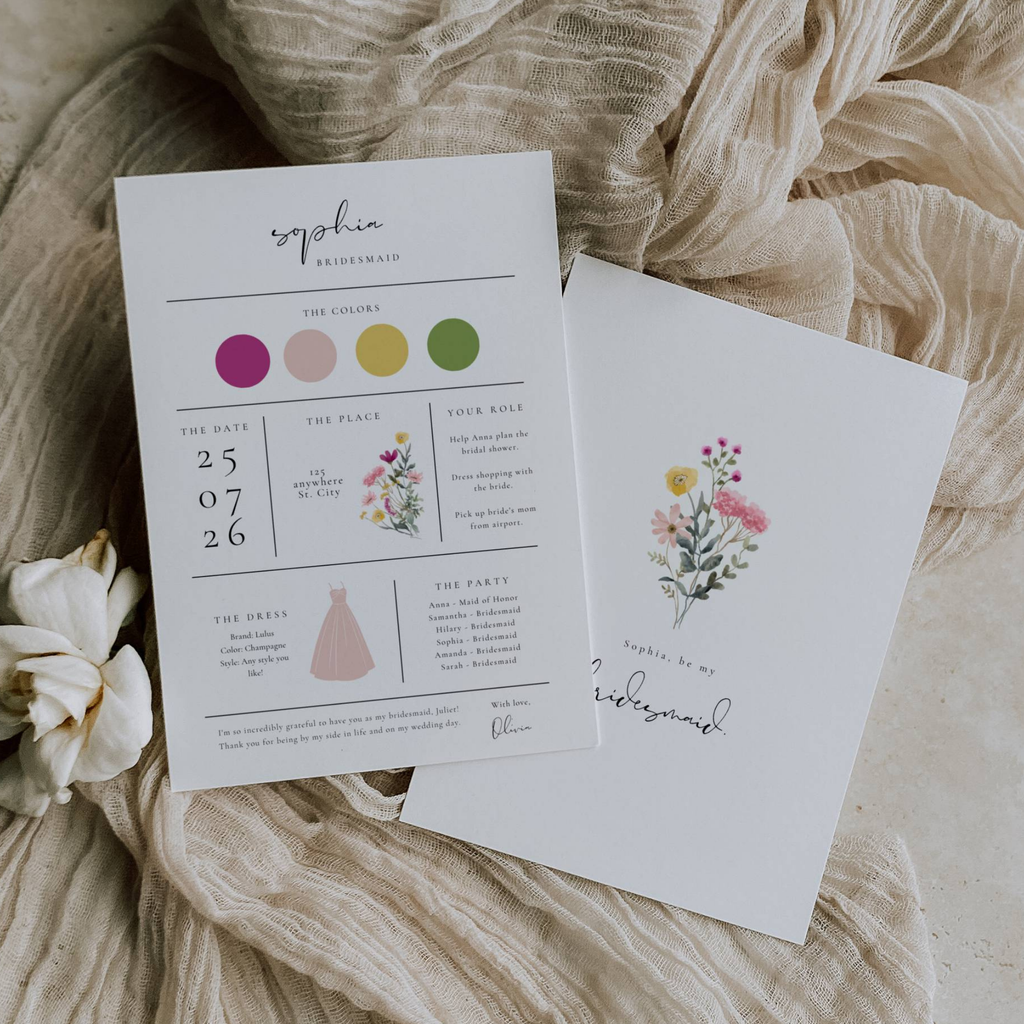 Aurora Valea Bridesmaid Info Card Template Bundle