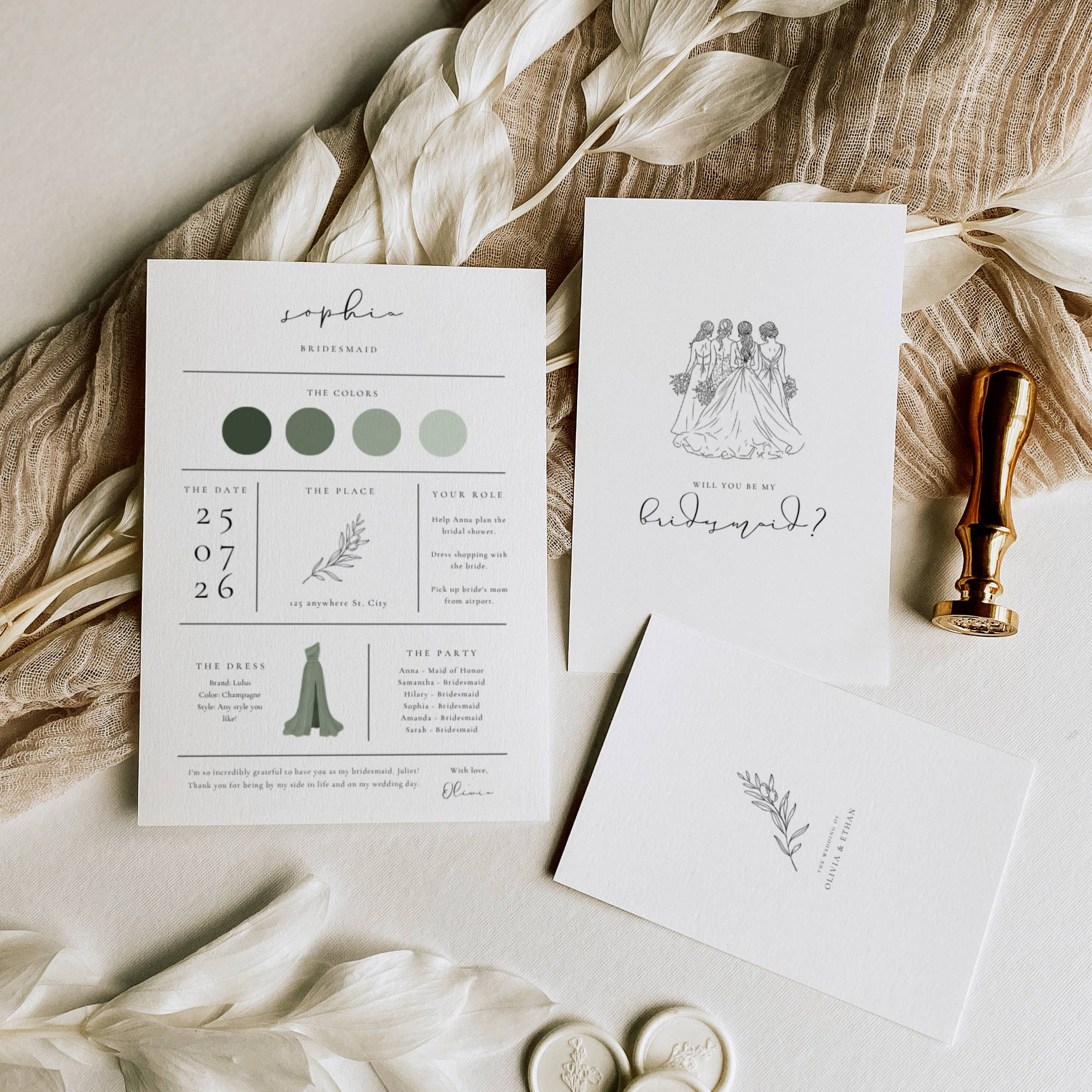 Oliva Essence Bridesmaid Info Card Template Bundle