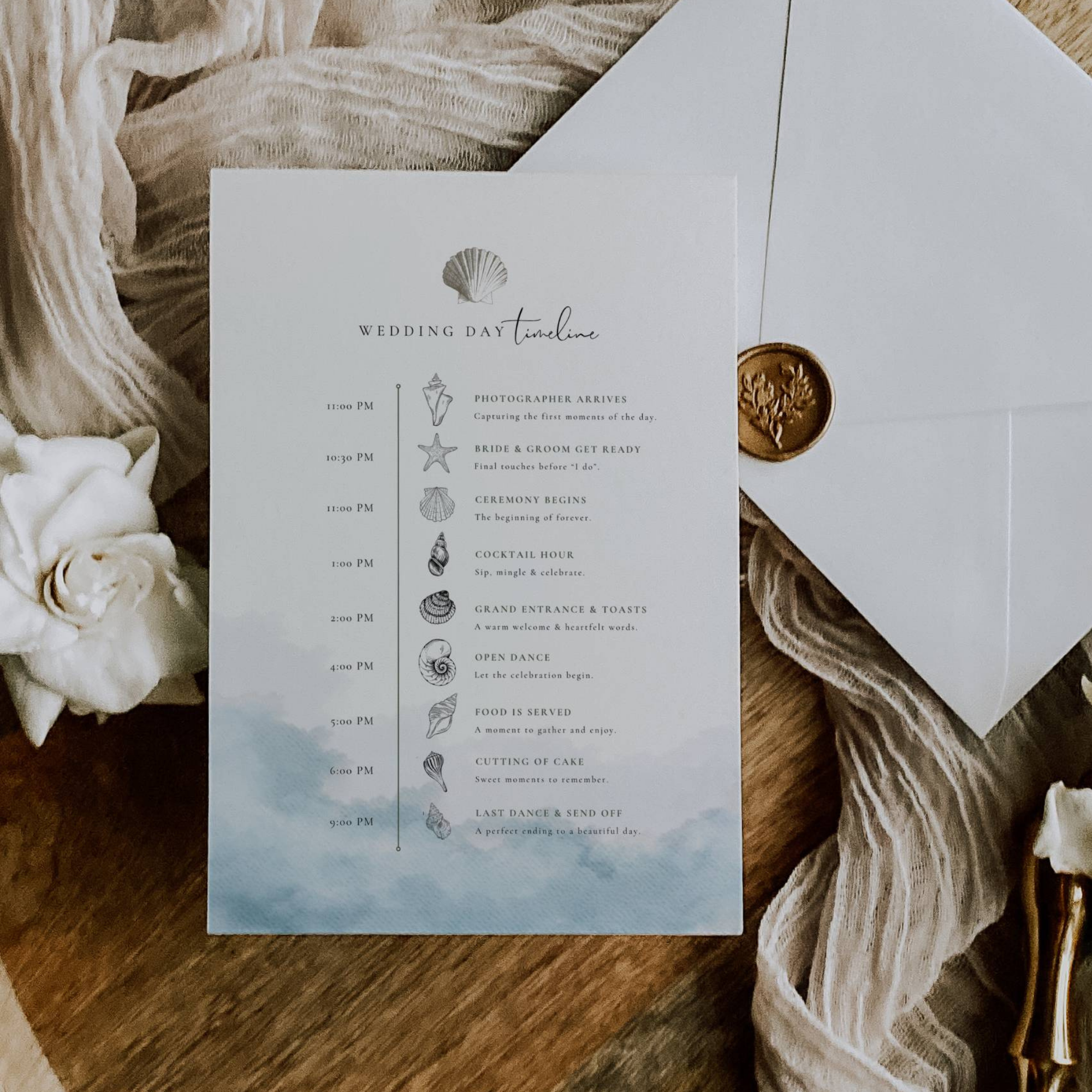 Coastal Whisper Wedding Day Itinerary Template