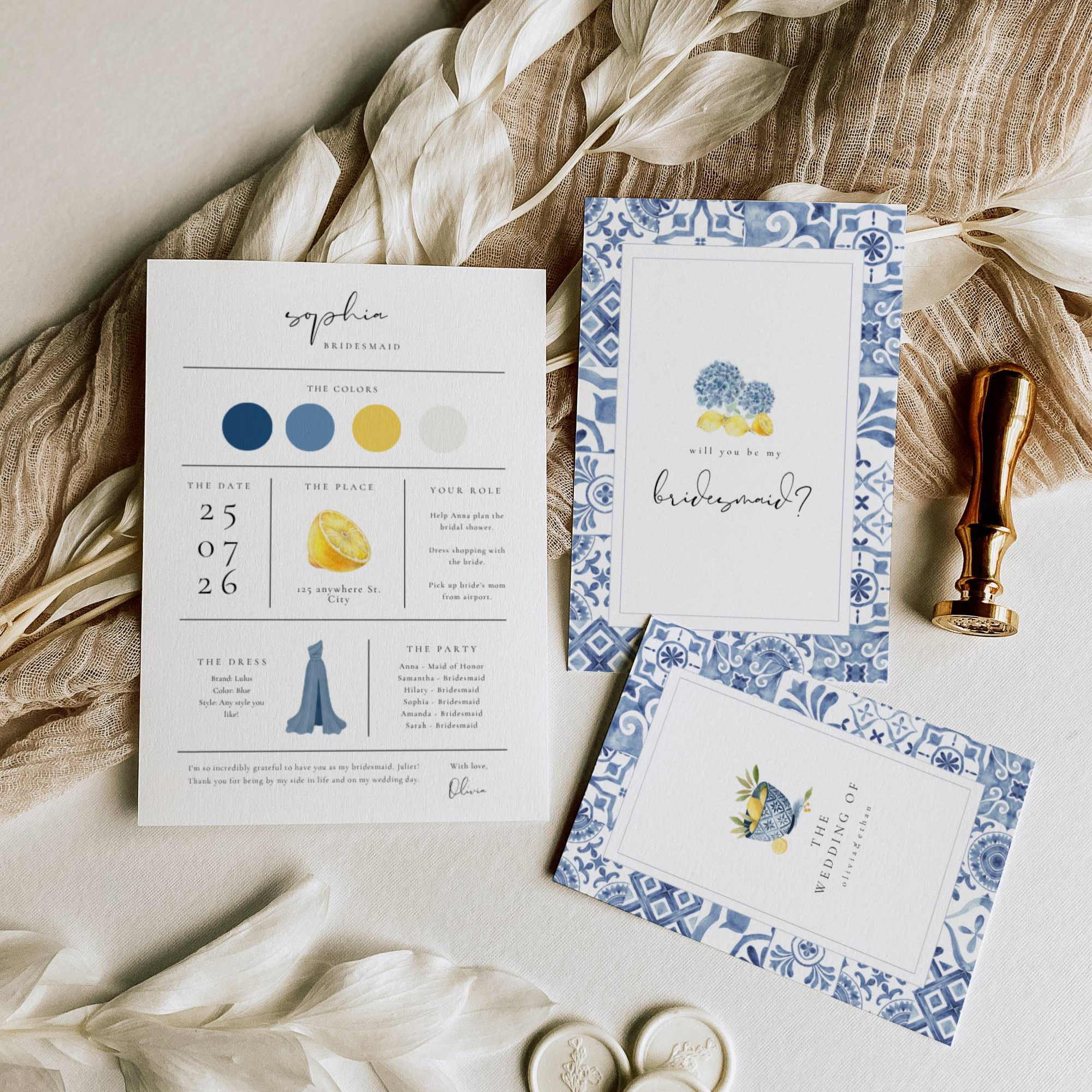 Solea Mare Bridesmaid Info Card Template