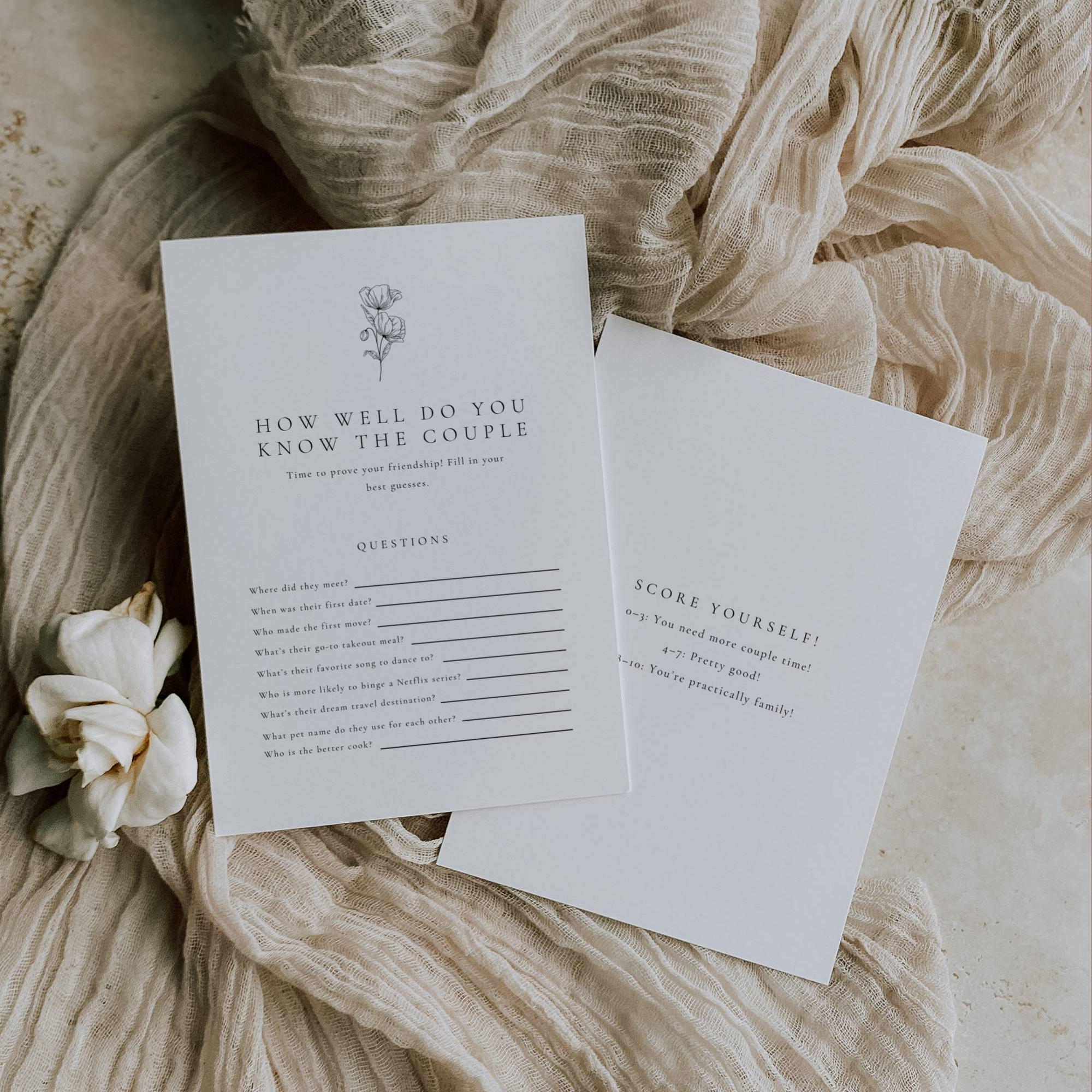 Alba Serenity Wedding Game Cards Template: How Well Do You Know The Couple