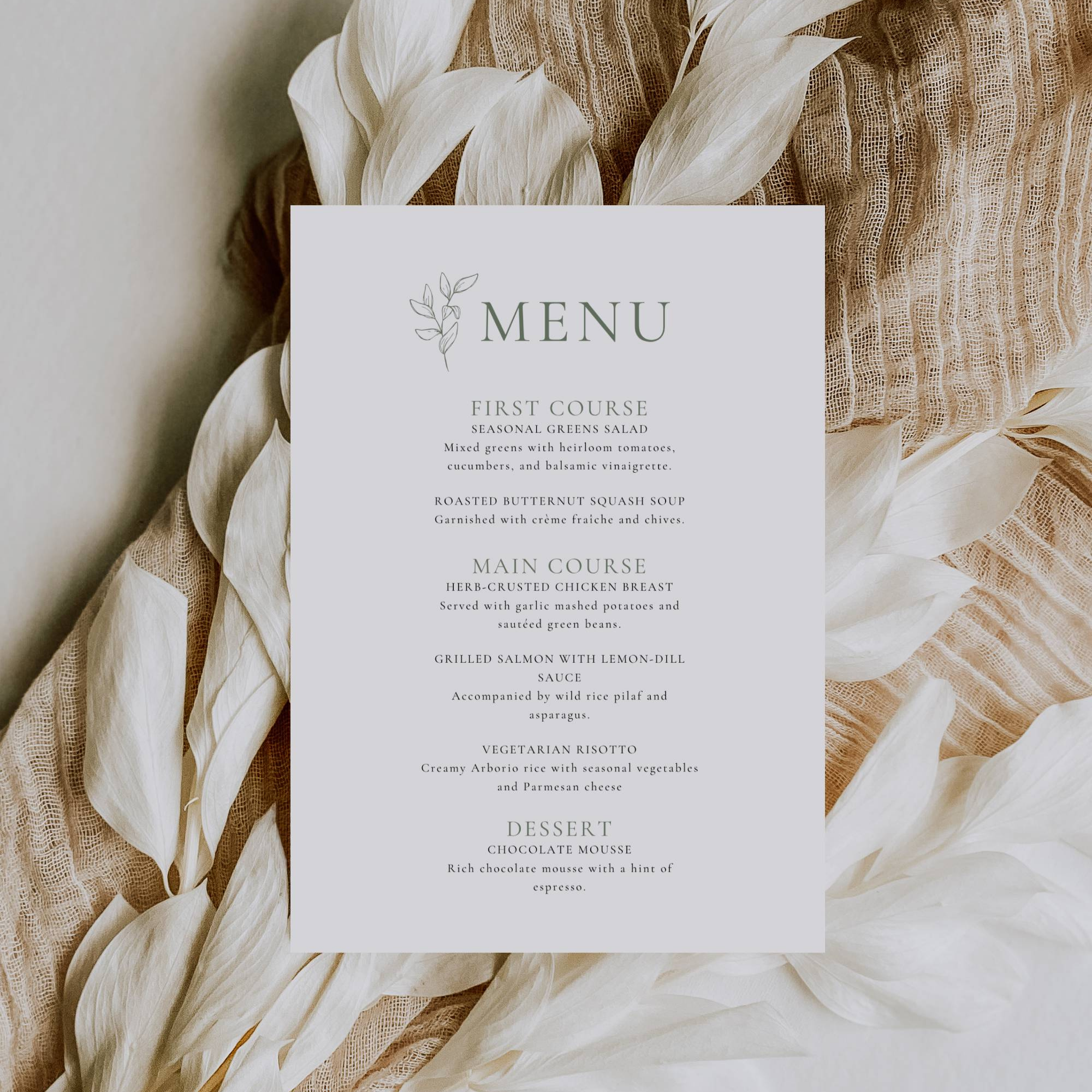 Oliva Essence Wedding Menu Template