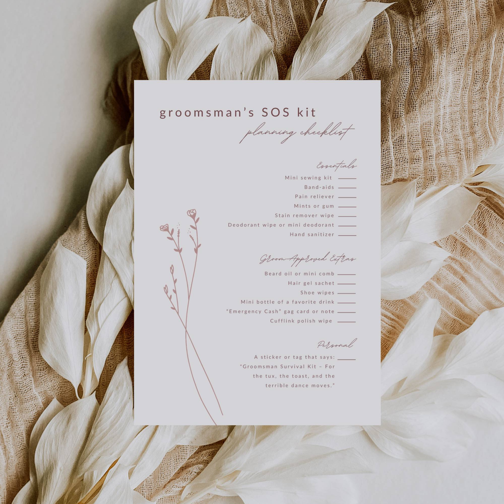 Modern Romantic Groomsmen SOS Kit Checklist Card Template