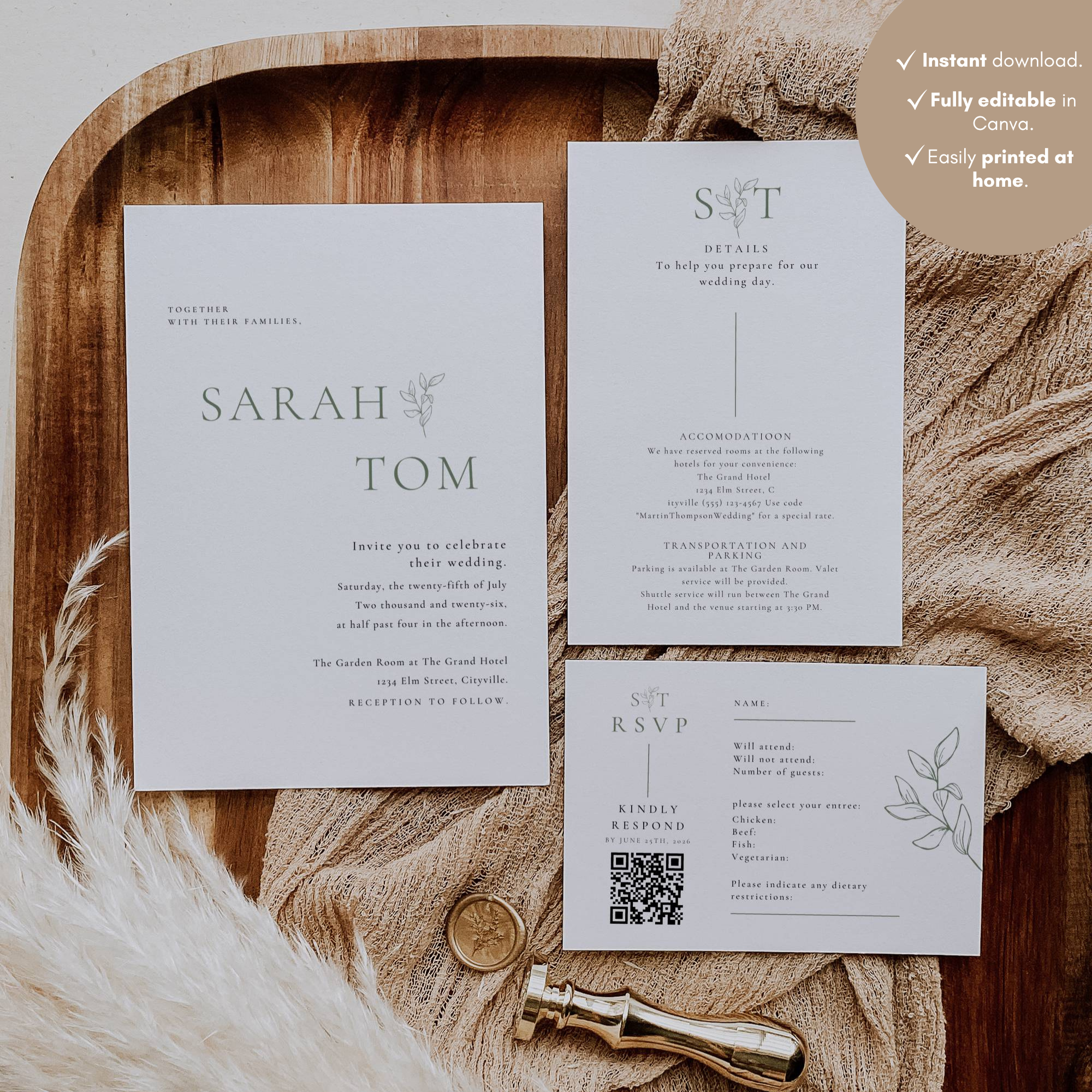 Oliva Essence Wedding Invitation Suite Templates