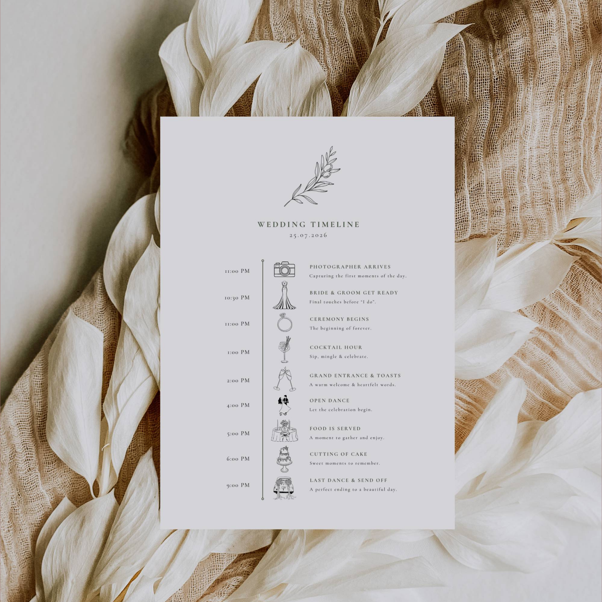 Oliva Essence Wedding Itinerary Template