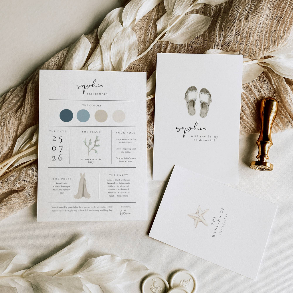Coastal Whisper Bridesmaid Info Card Template