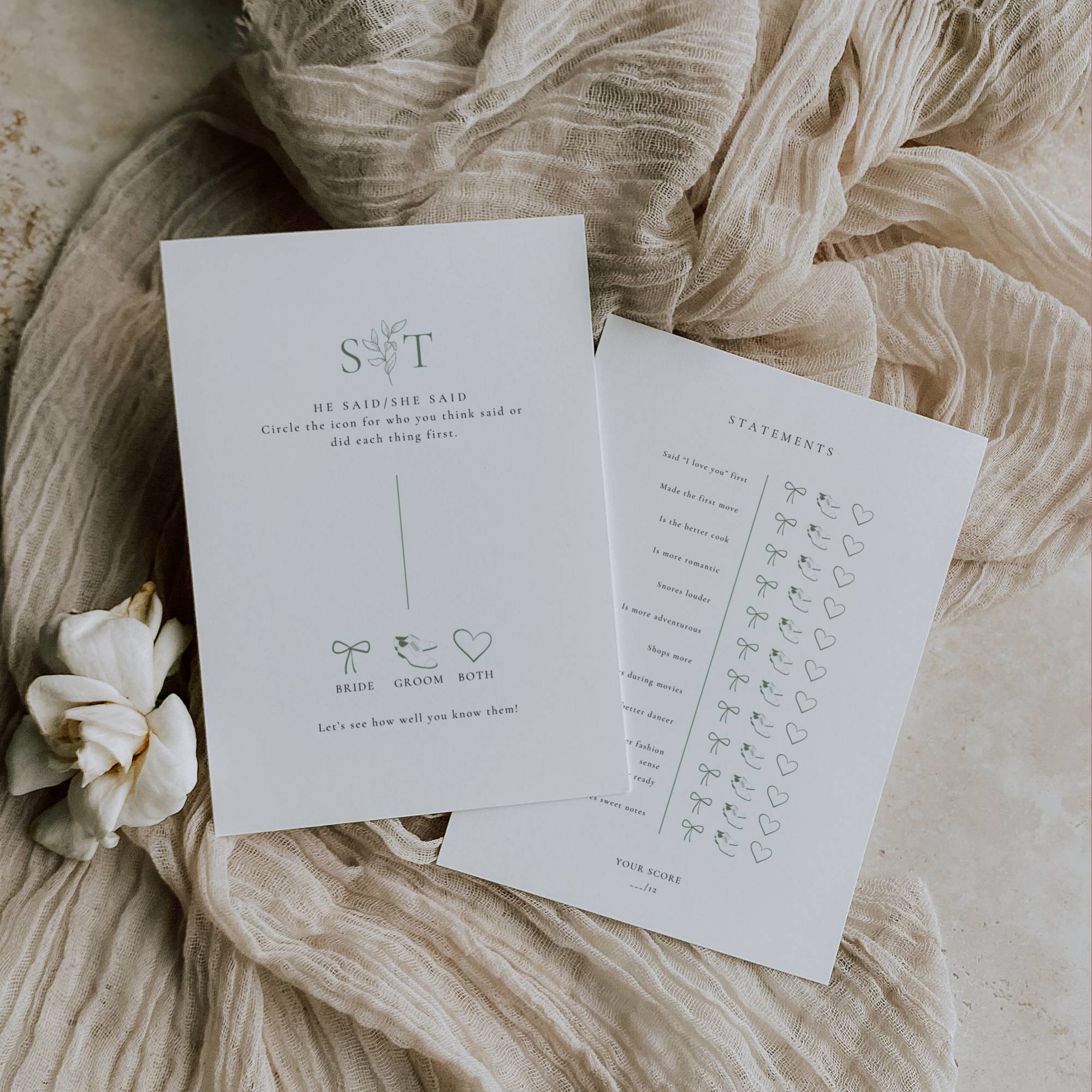 Oliva Essence Wedding Game Card Template: He Said/She Said Game