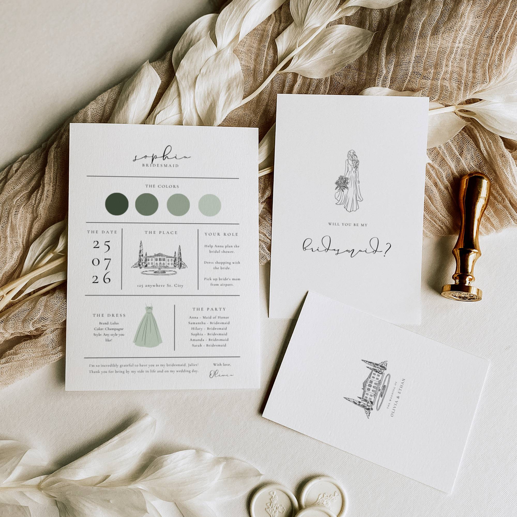 Oliva Essence Bridesmaid Info Card Template Bundle