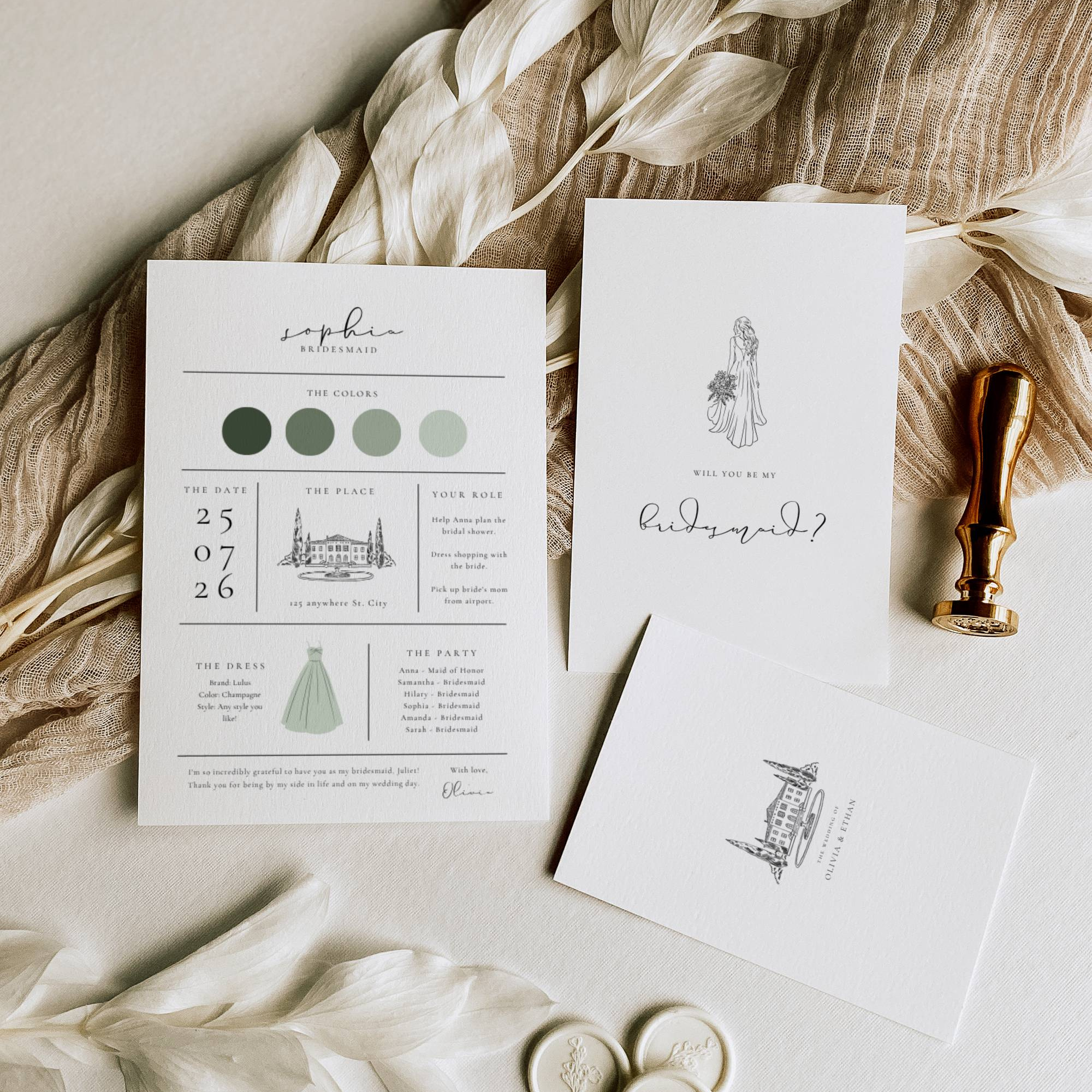 Oliva Essence Bridesmaid Info Card Template Bundle