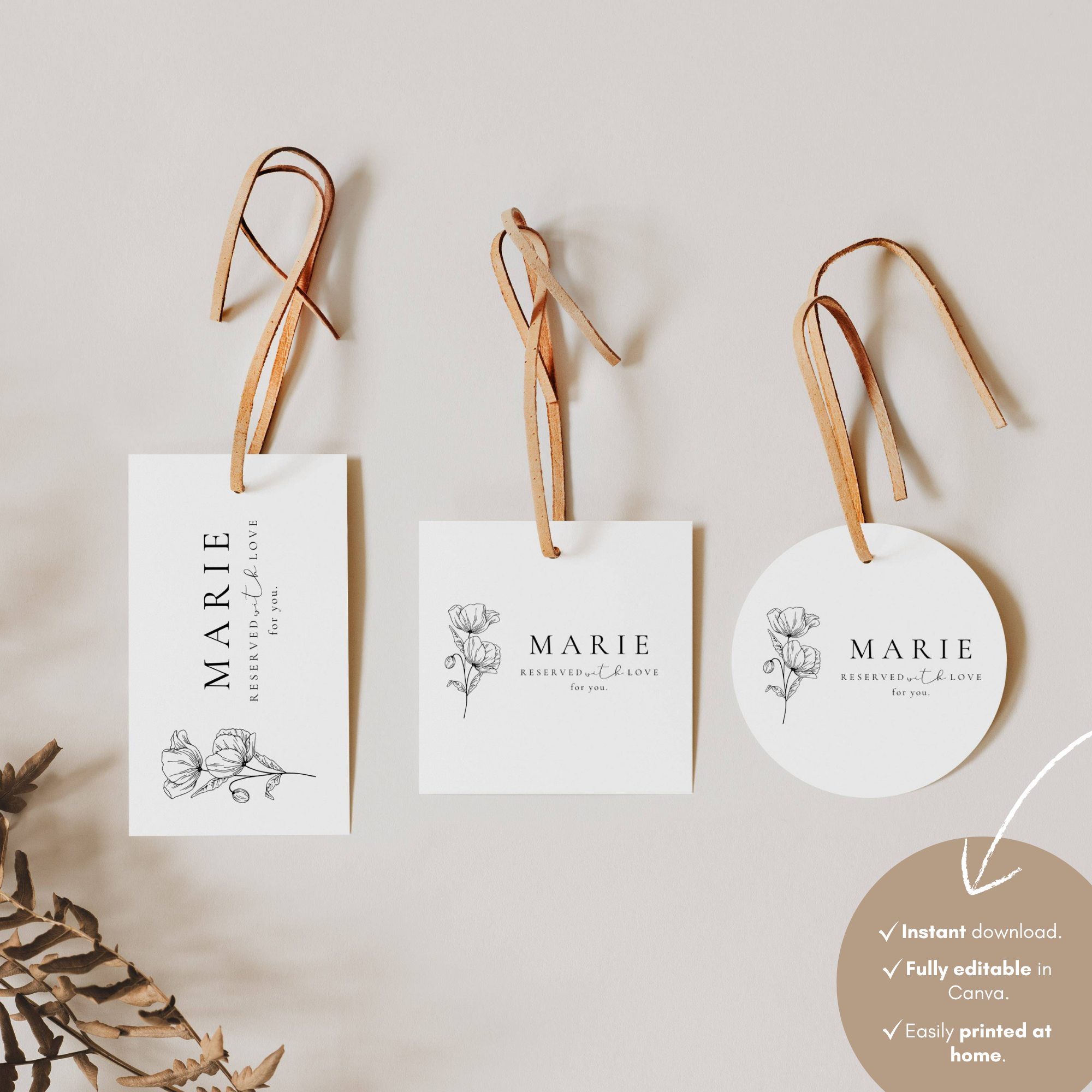 Alba Serenity Wedding Menu Name Tag Template