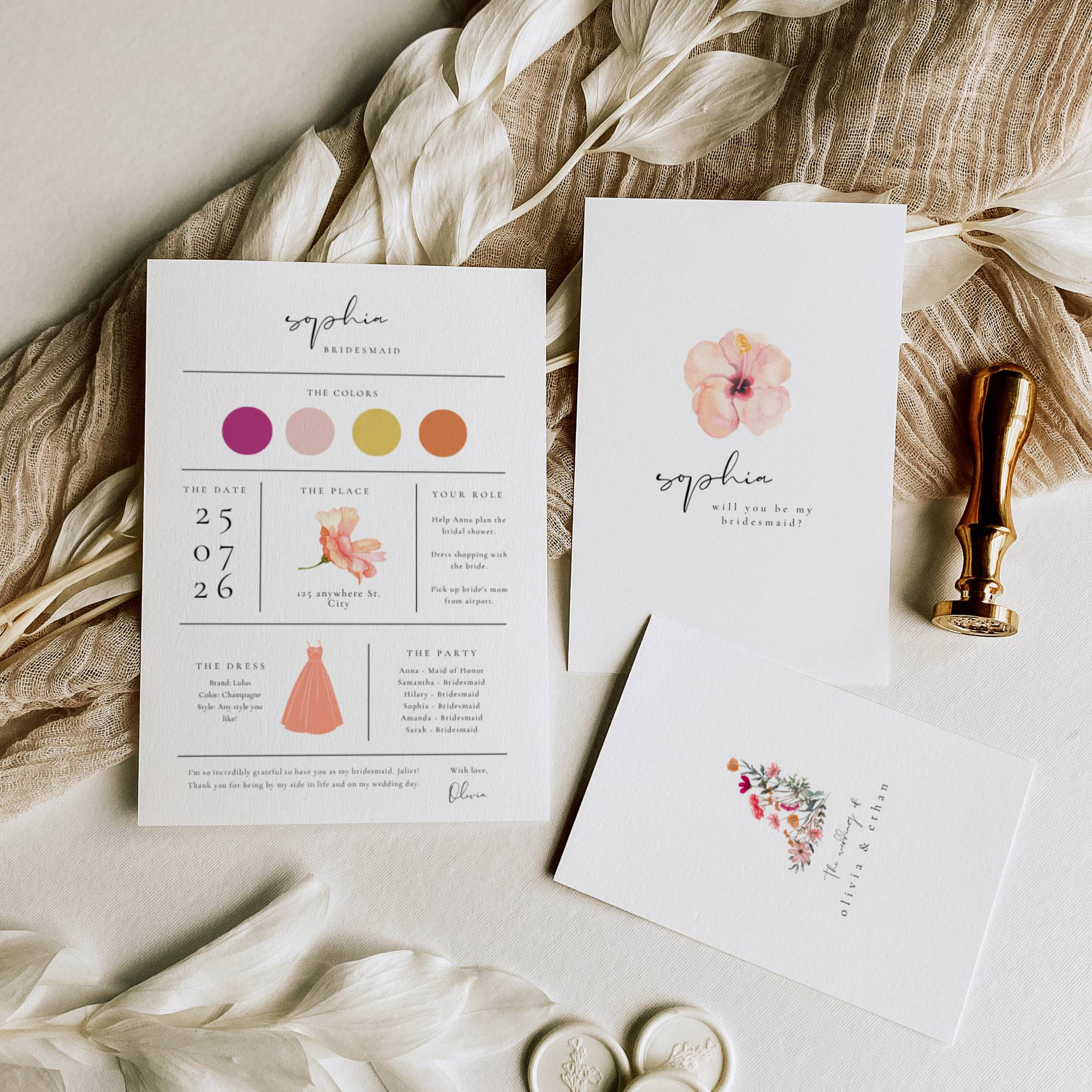 Aurora Valea Bridesmaid Info Card Template