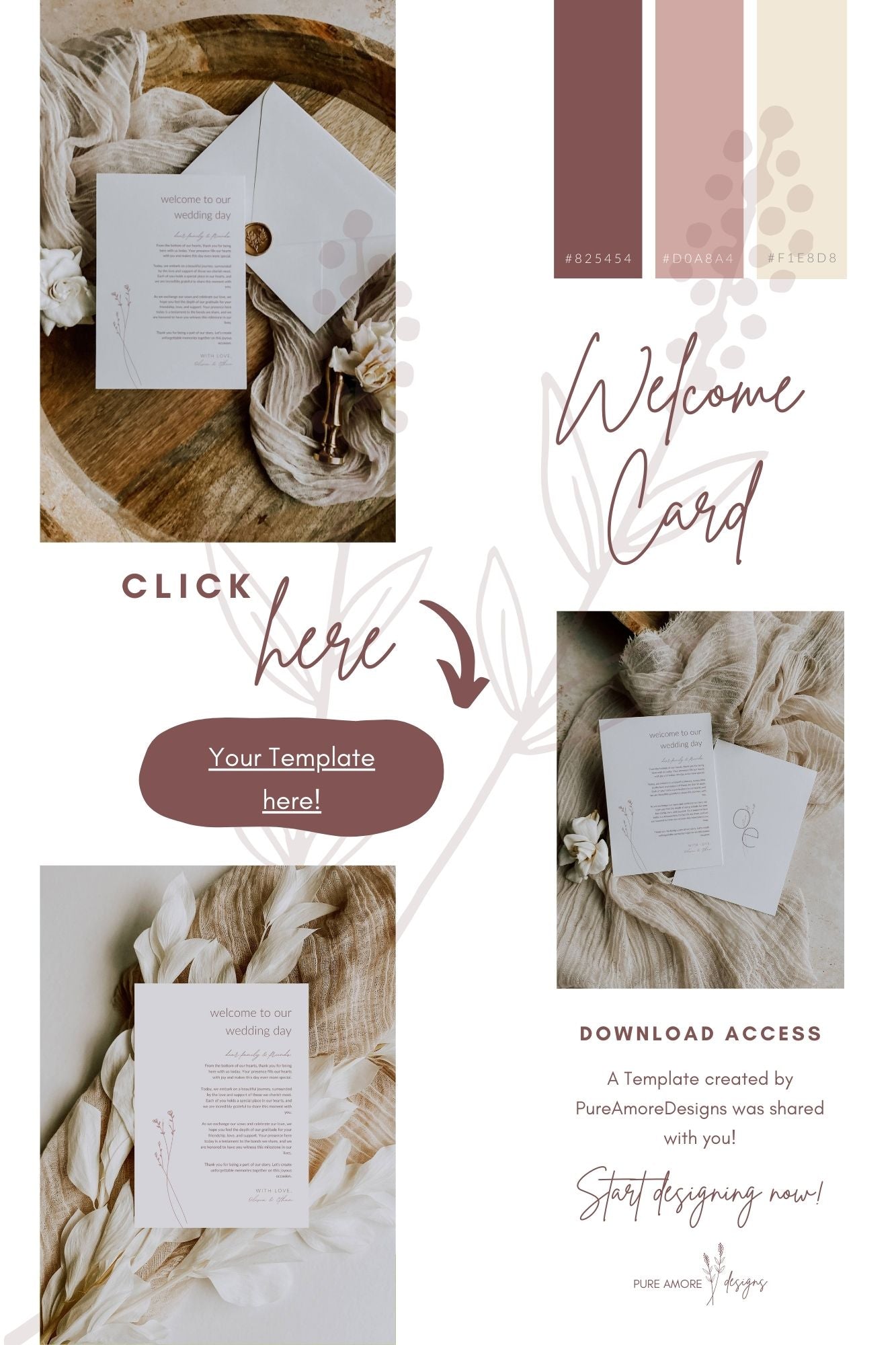 Welcome Card Template & Details Card Template | Modern Romantic Collection