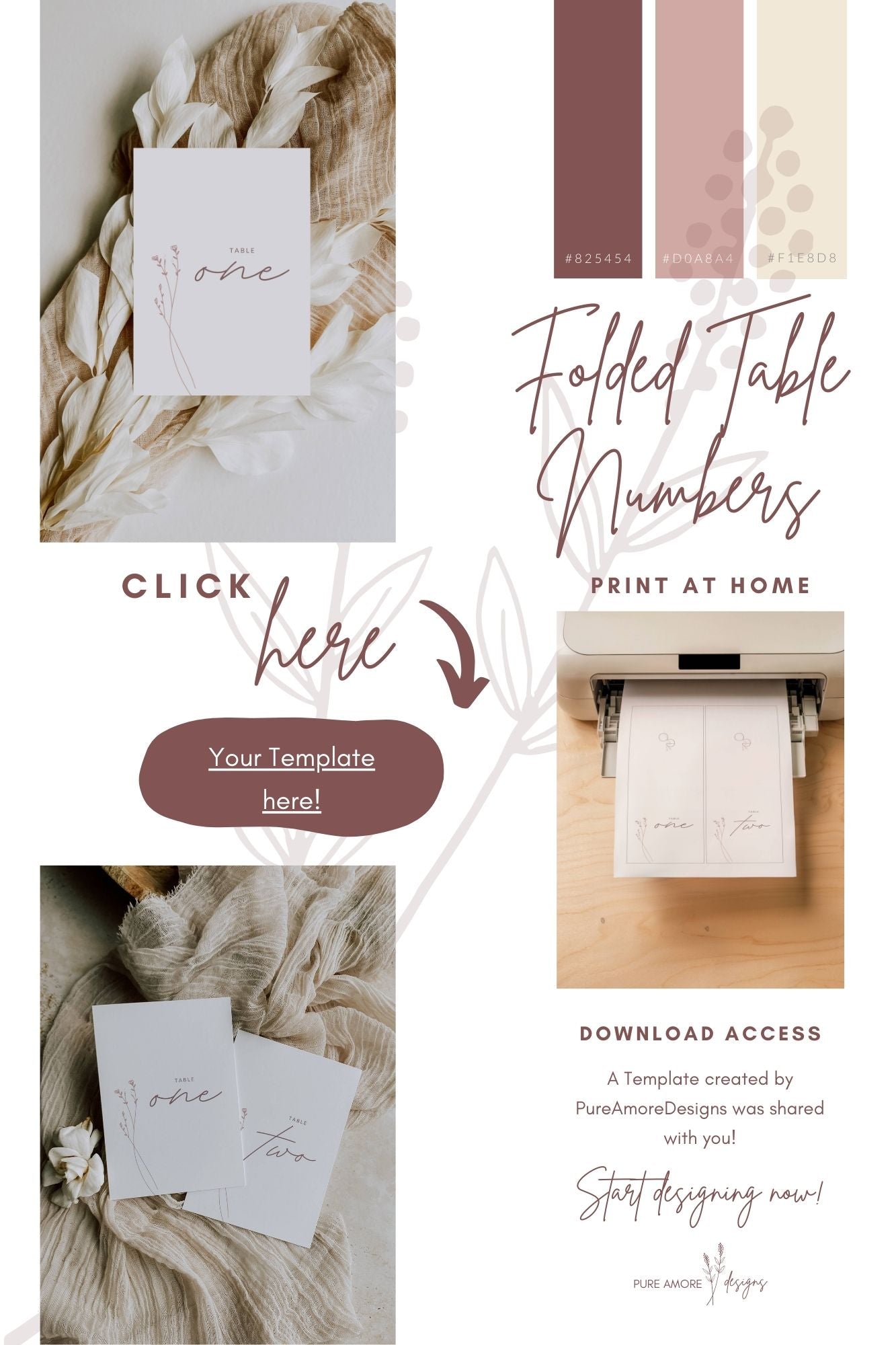 Folded Table Numbers Template | Modern Romantic Collection
